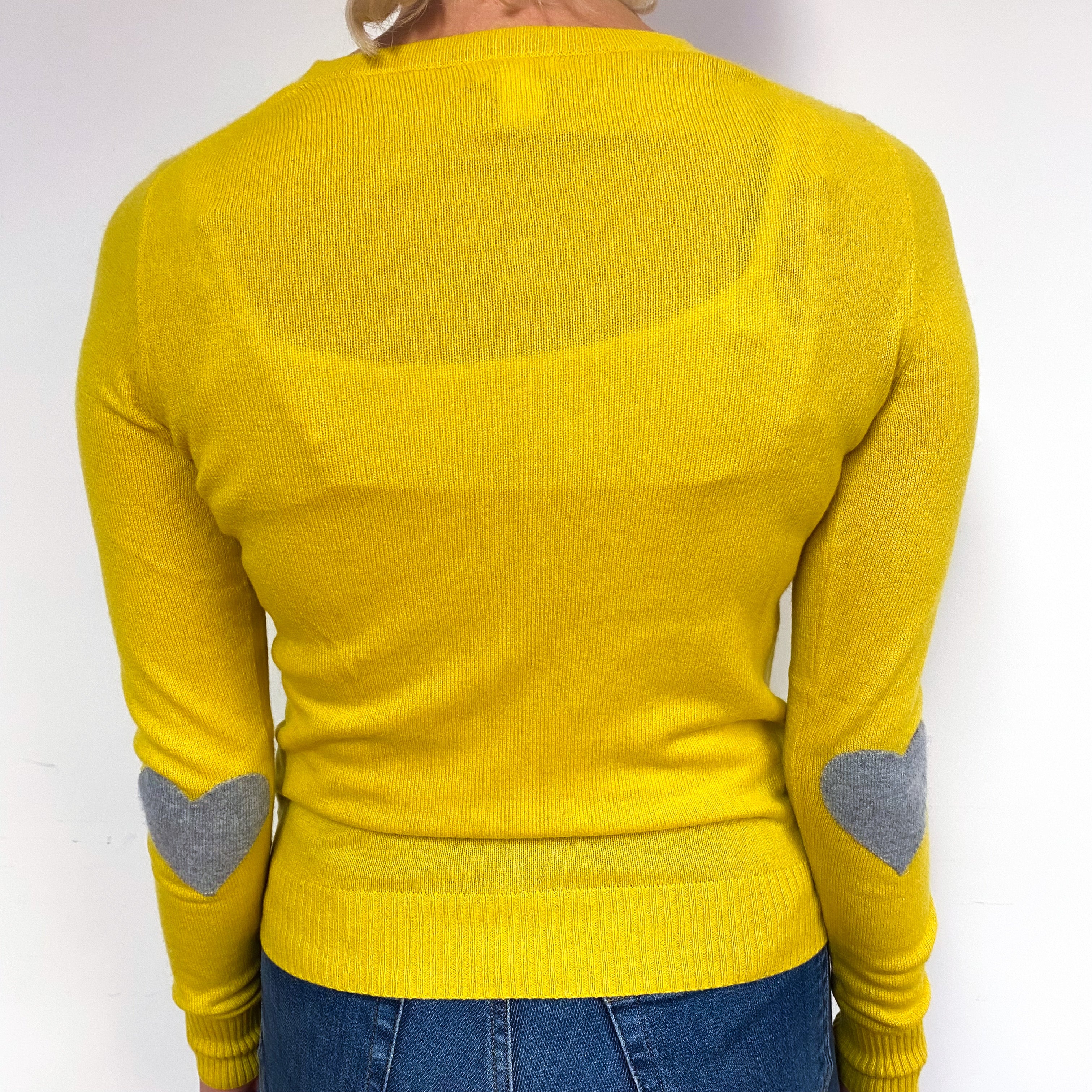Sunflower Yellow Elbow Patch Cashmere Crew Neck Cardigan Small