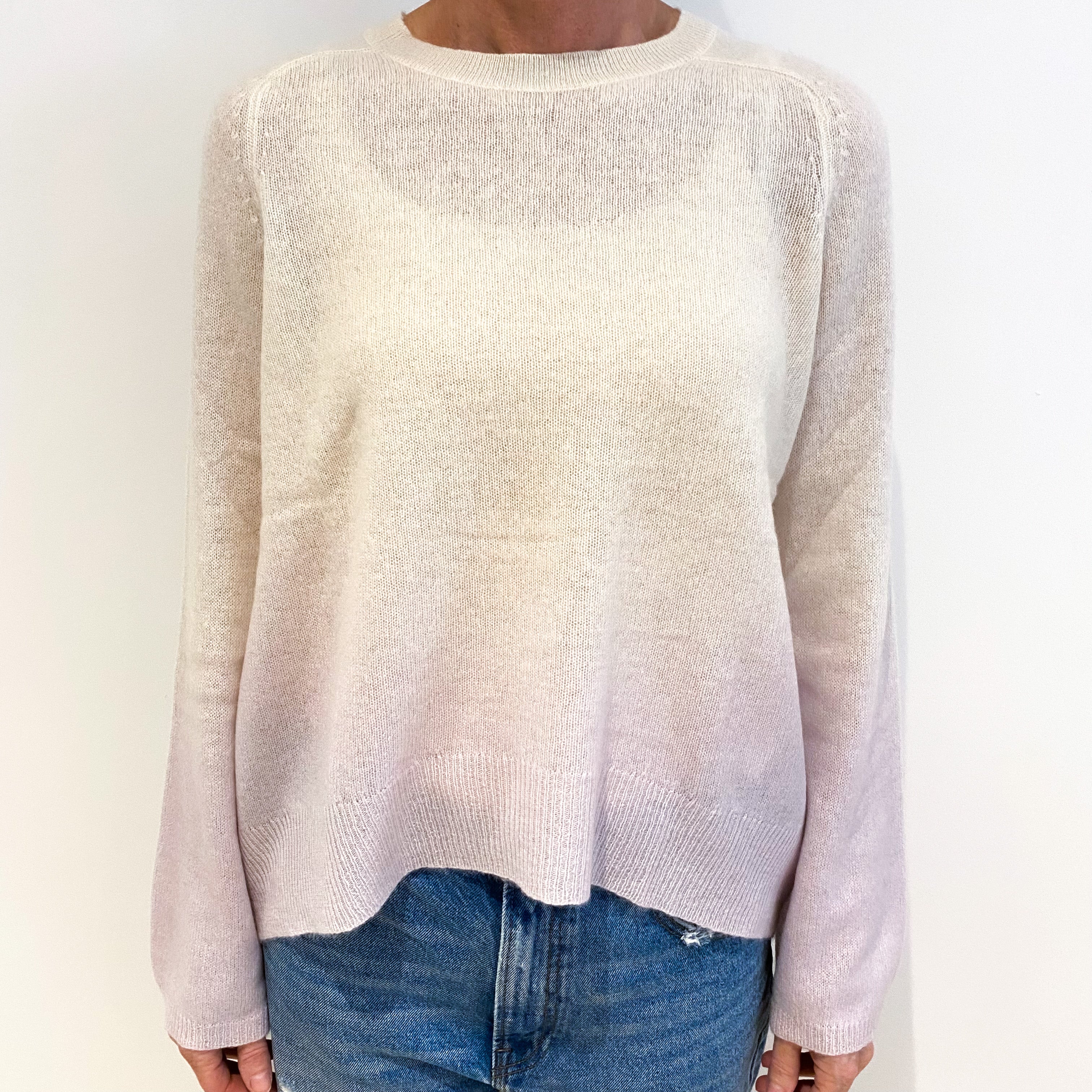 Ivory Pale Purple Ombré Cashmere Crew Neck Jumper Small