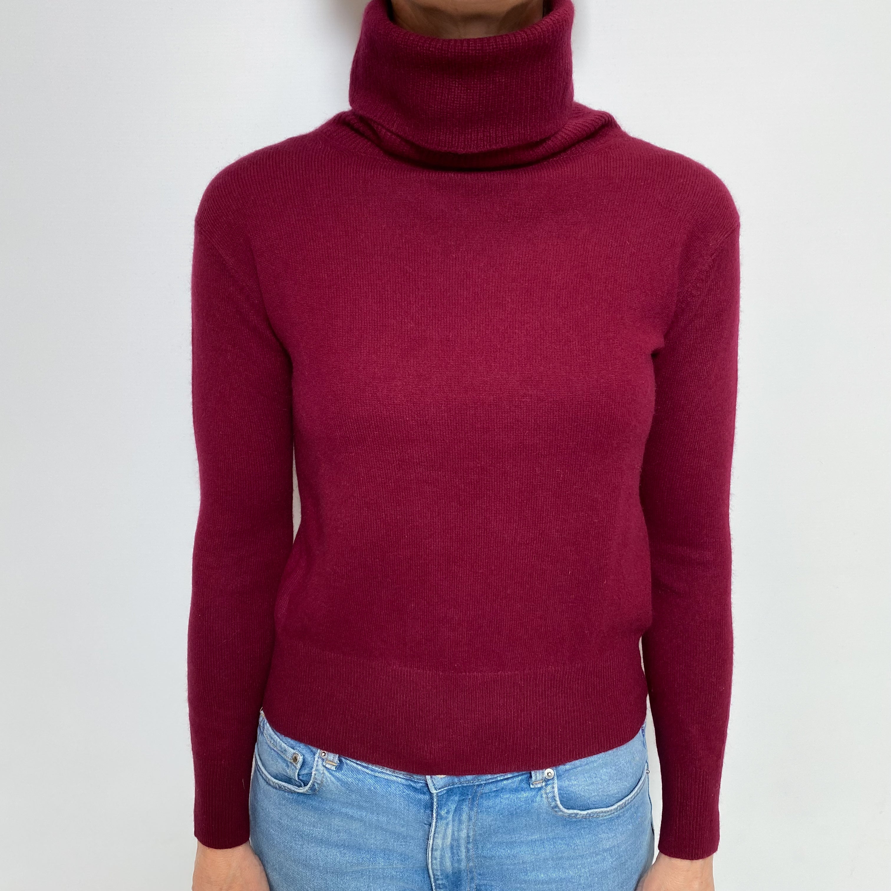 Burgundy Red Cashmere Polo Neck Jumper Small