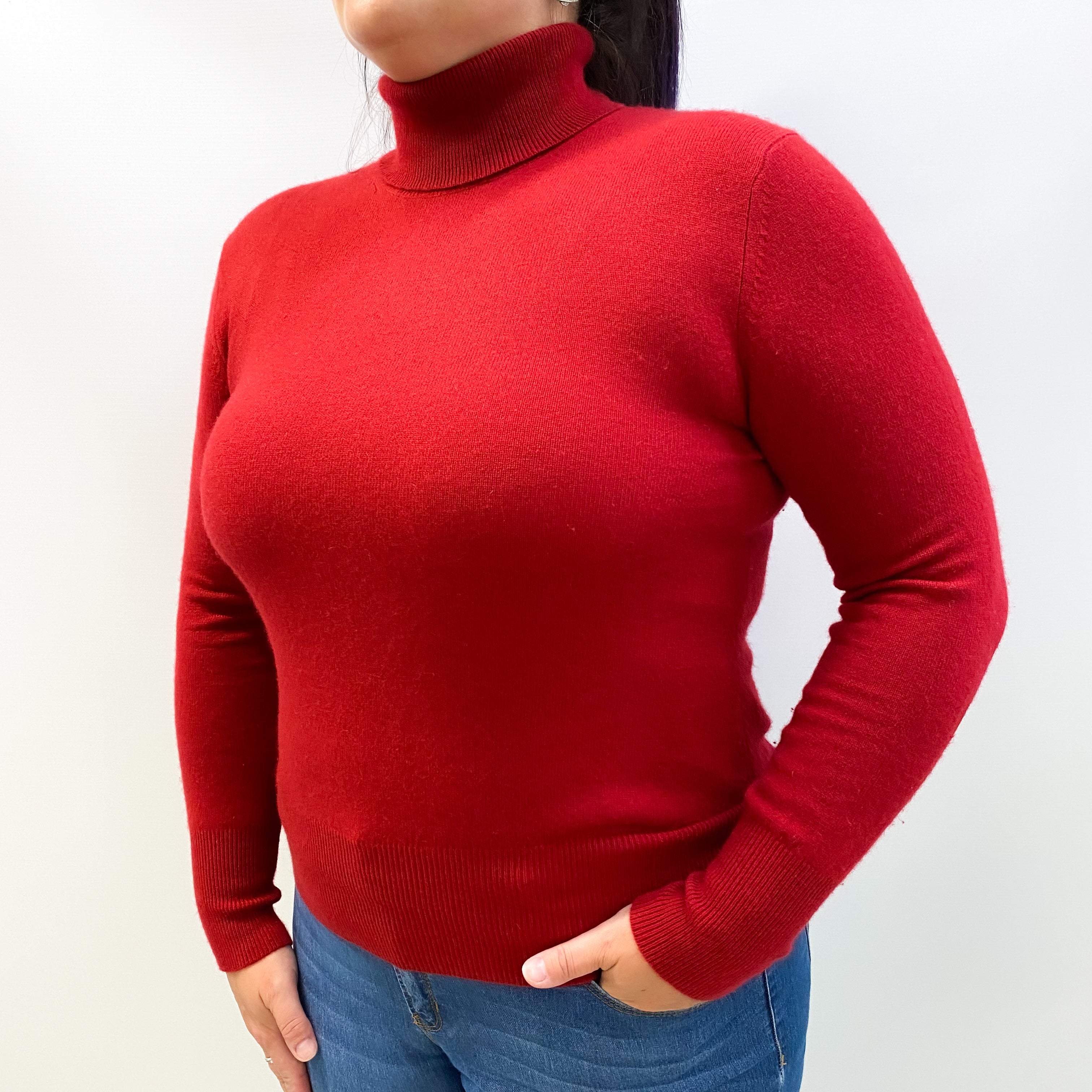 Phoenix Red Cashmere Polo Neck Jumper Large
