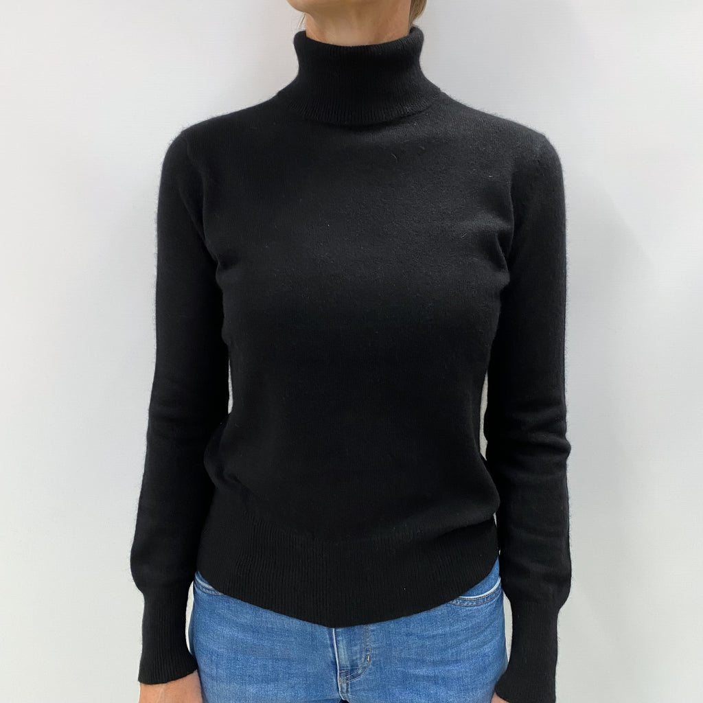 Black Cashmere Polo Neck Jumper Small