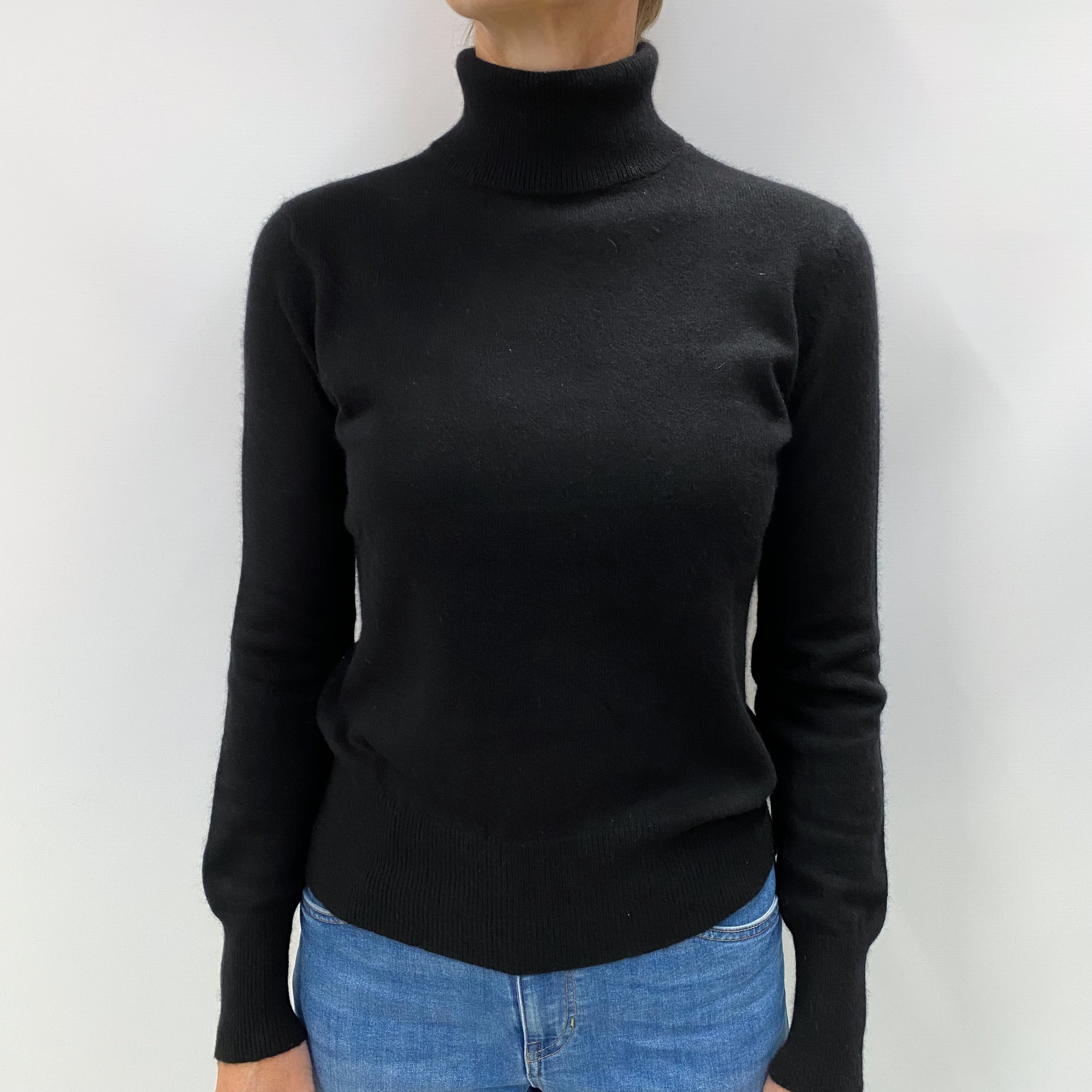 Black Cashmere Polo Neck Jumper Small