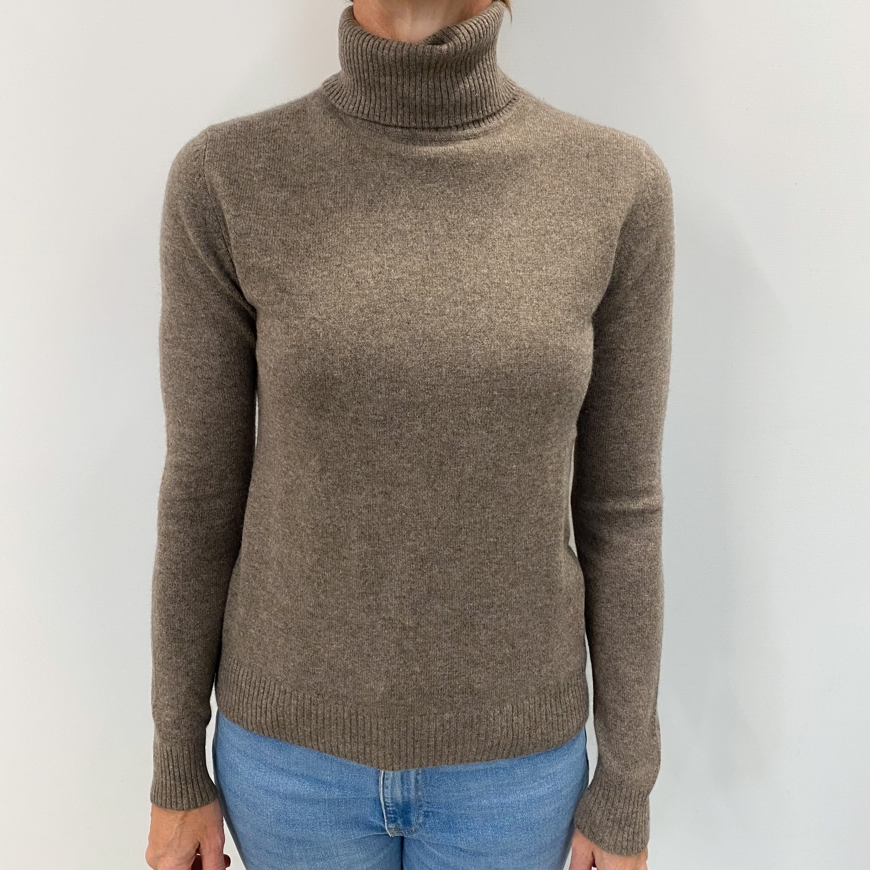 Mocha Brown Cashmere Polo Neck Jumper Small