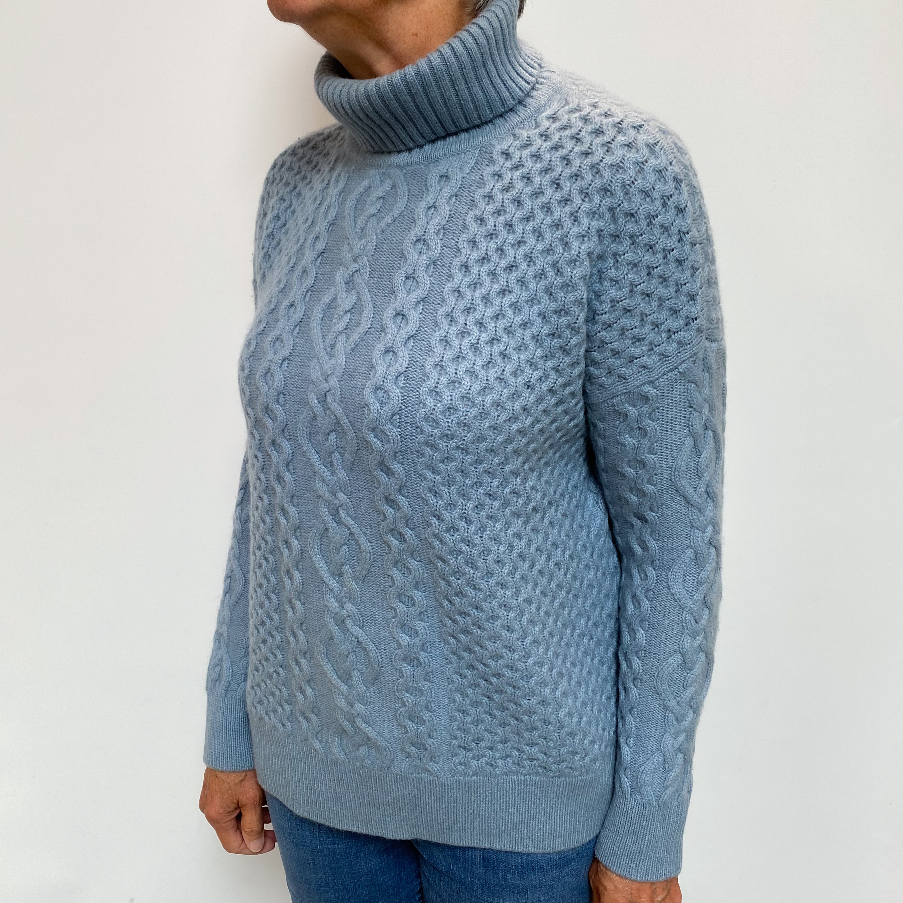 Denim Blue Cashmere Polo Neck Jumper Medium