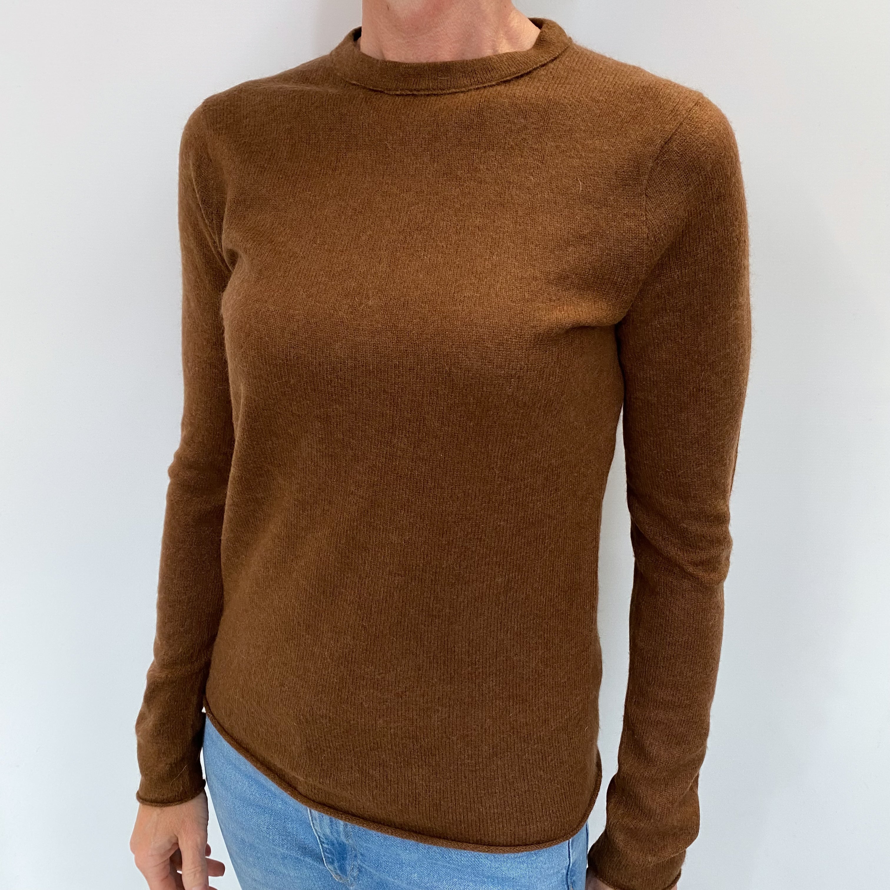 Chocolate Brown Cashmere Crew Neck Jumper Small
