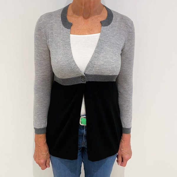 Black and Ash Grey Fine Knit Cashmere Empire Line Cardigan Medium