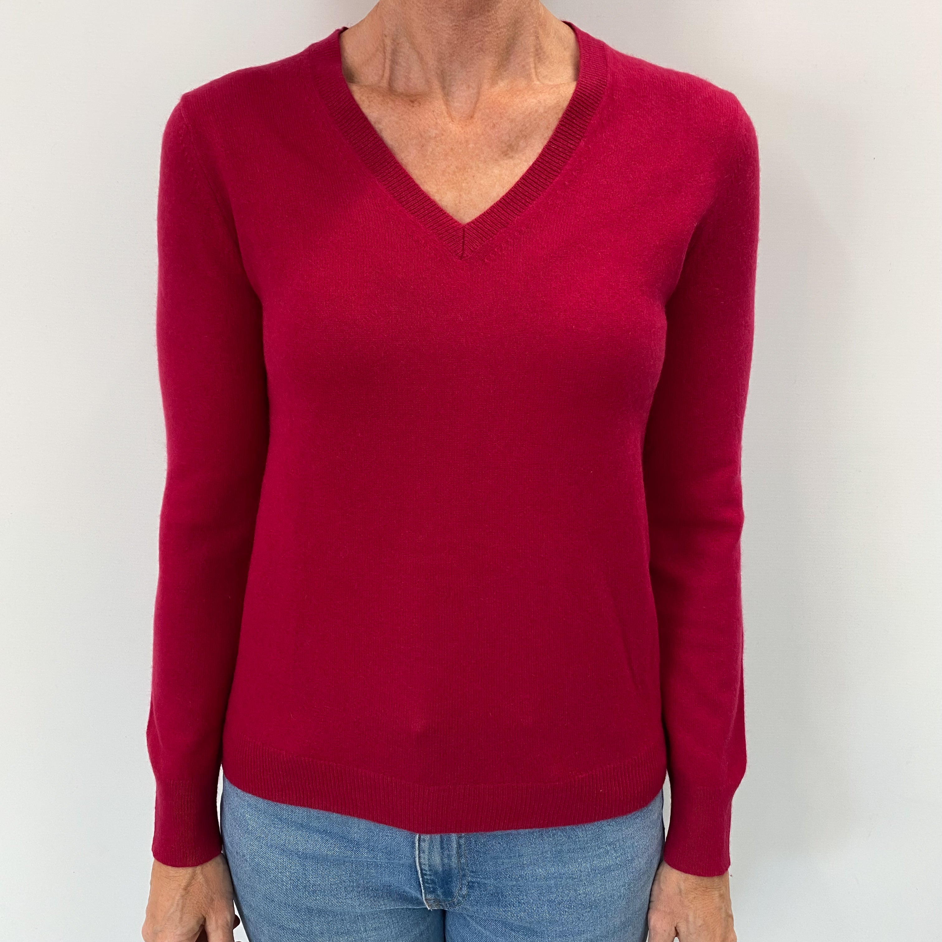 Cherry Pink Cashmere V Neck Jumper Small