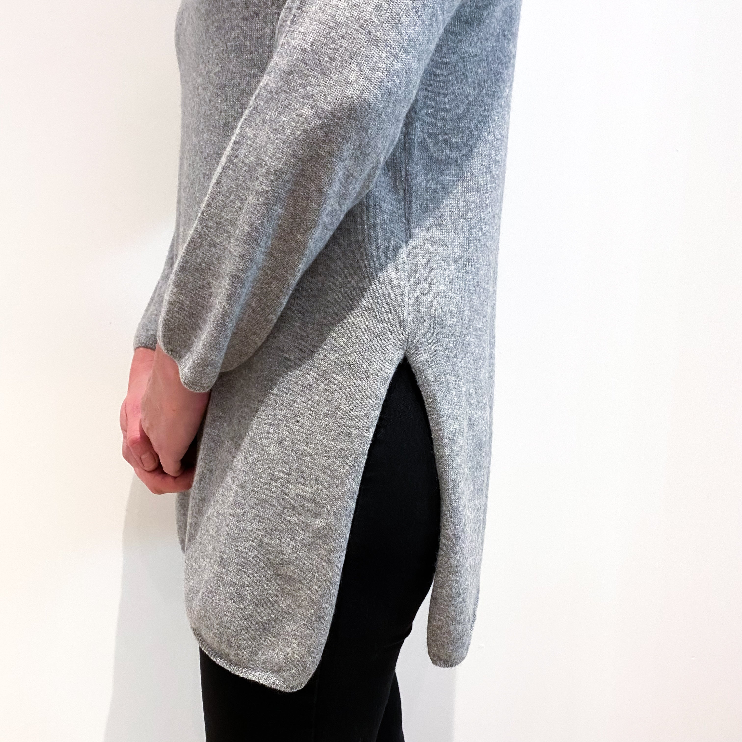 Smoke Grey Cashmere Funnel Neck Tunic Jumper Large