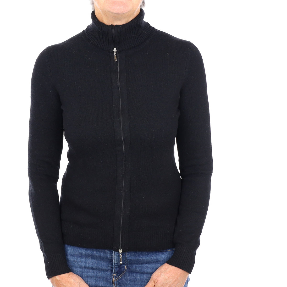 Black Cashmere Zip Up Cardigan Medium