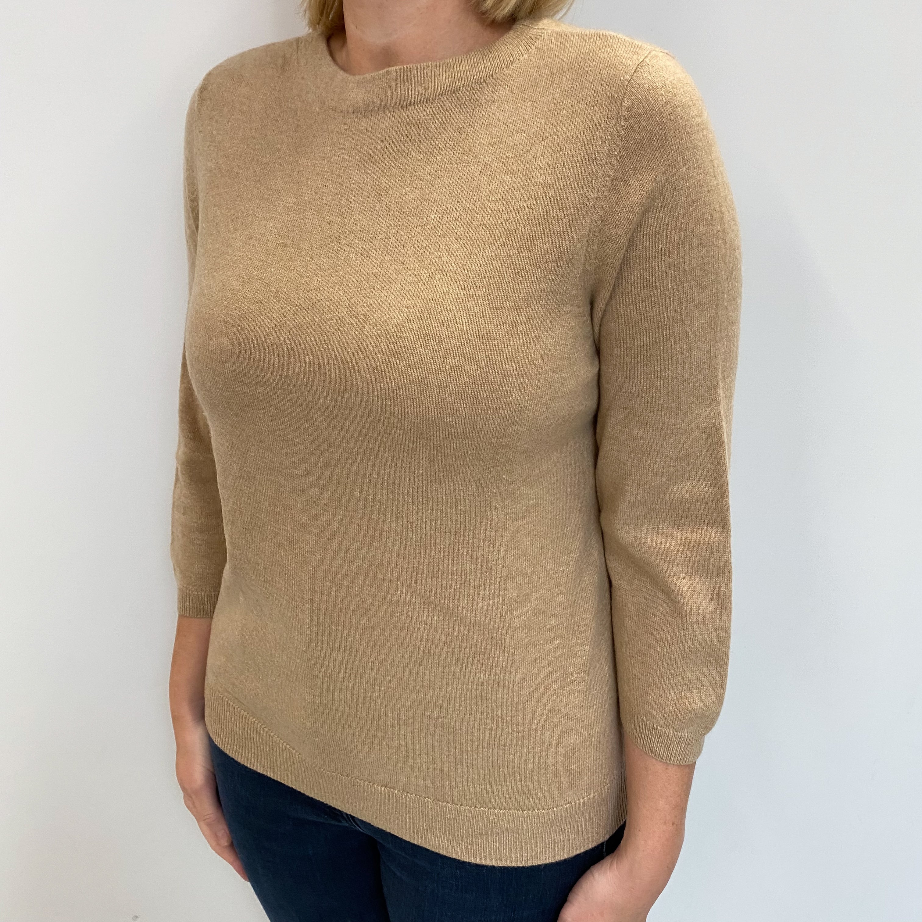 Sand Beige Cashmere Crew Neck Jumper Large