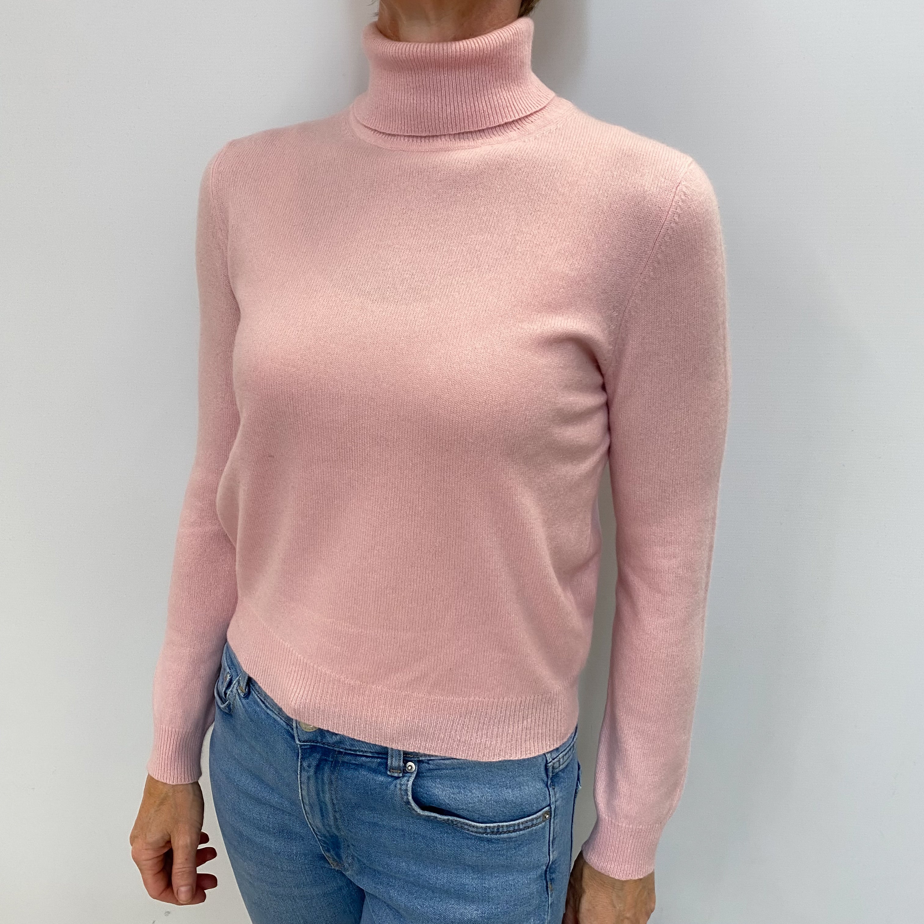 Baby Pink Cashmere Polo Neck Jumper Small
