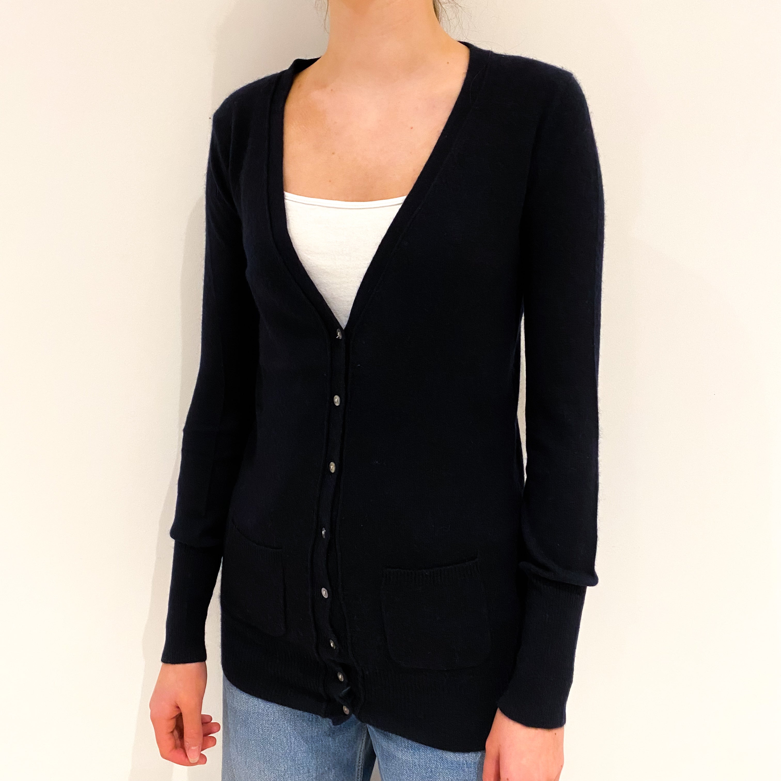 Navy Blue Cashmere V-Neck Cardigan Extra Small