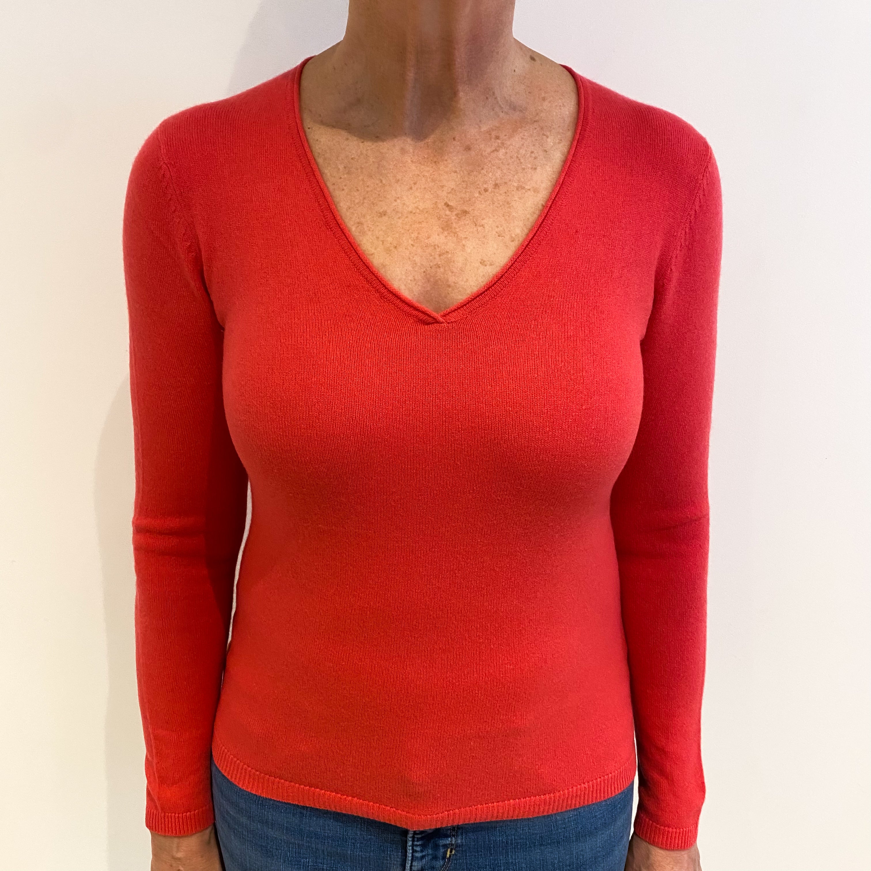 Cranberry Pink Cashmere V Neck Jumper Medium