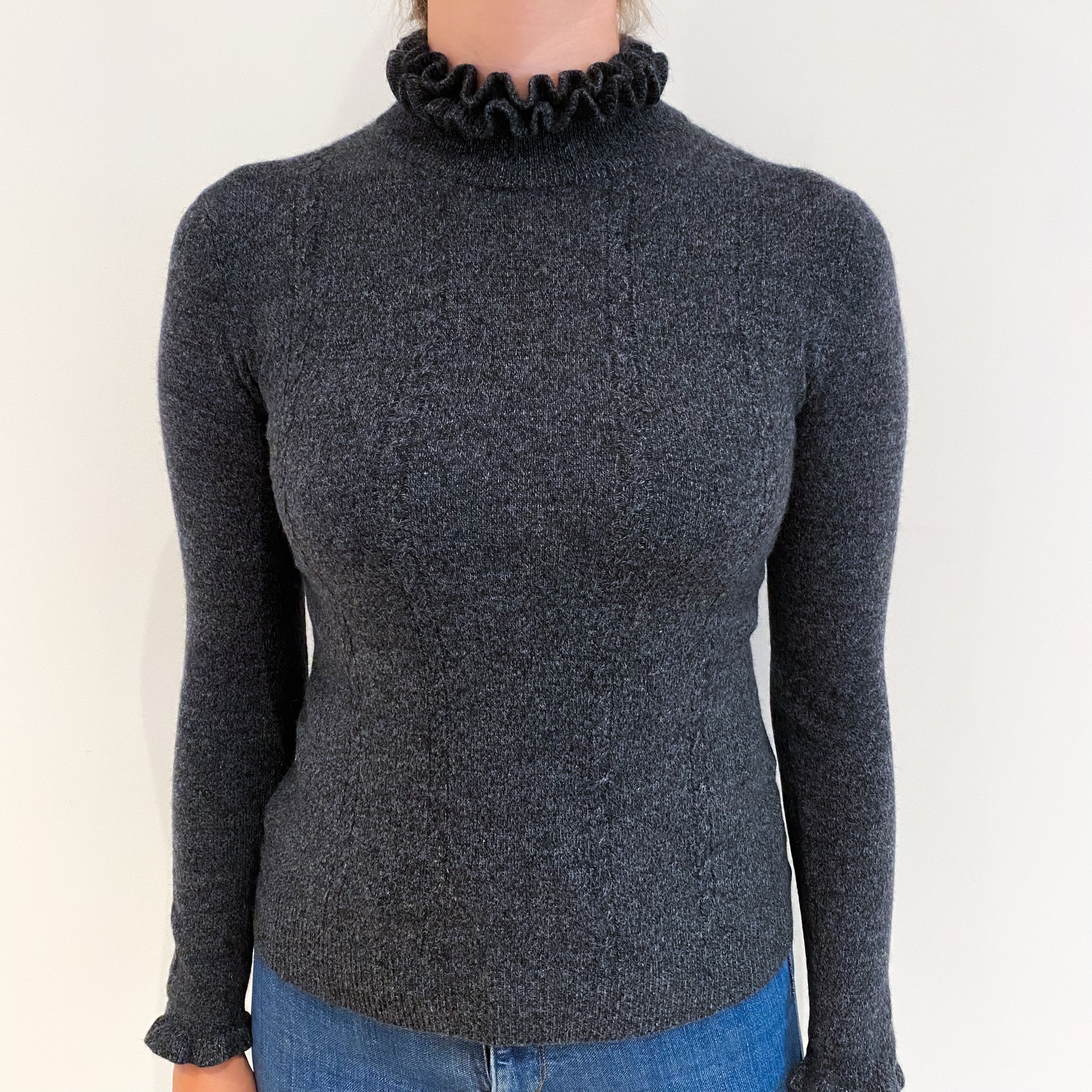 Charcoal Grey Marl Cashmere Turtle Neck Jumper Small