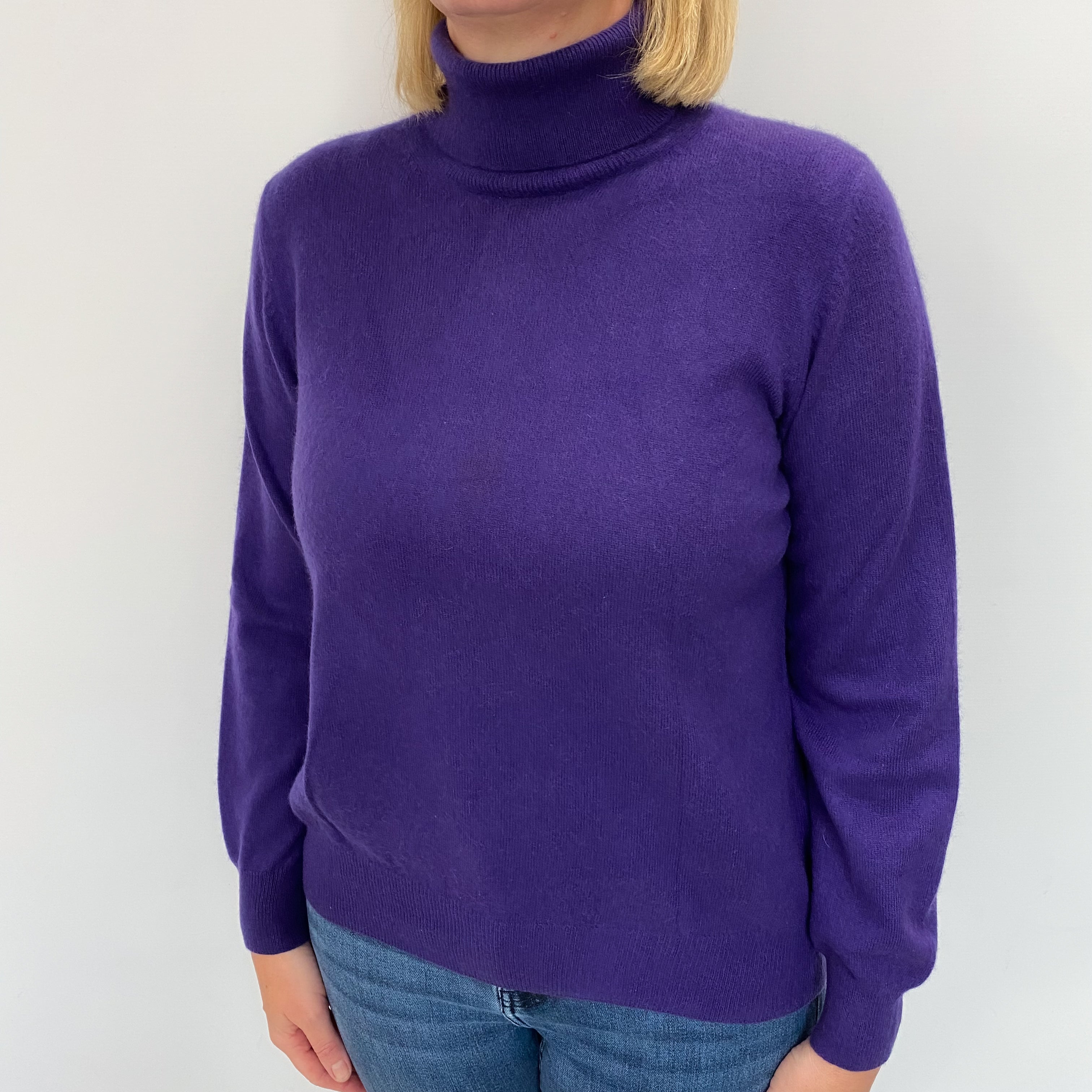 Grape Purple Cashmere Polo Neck Jumper Large