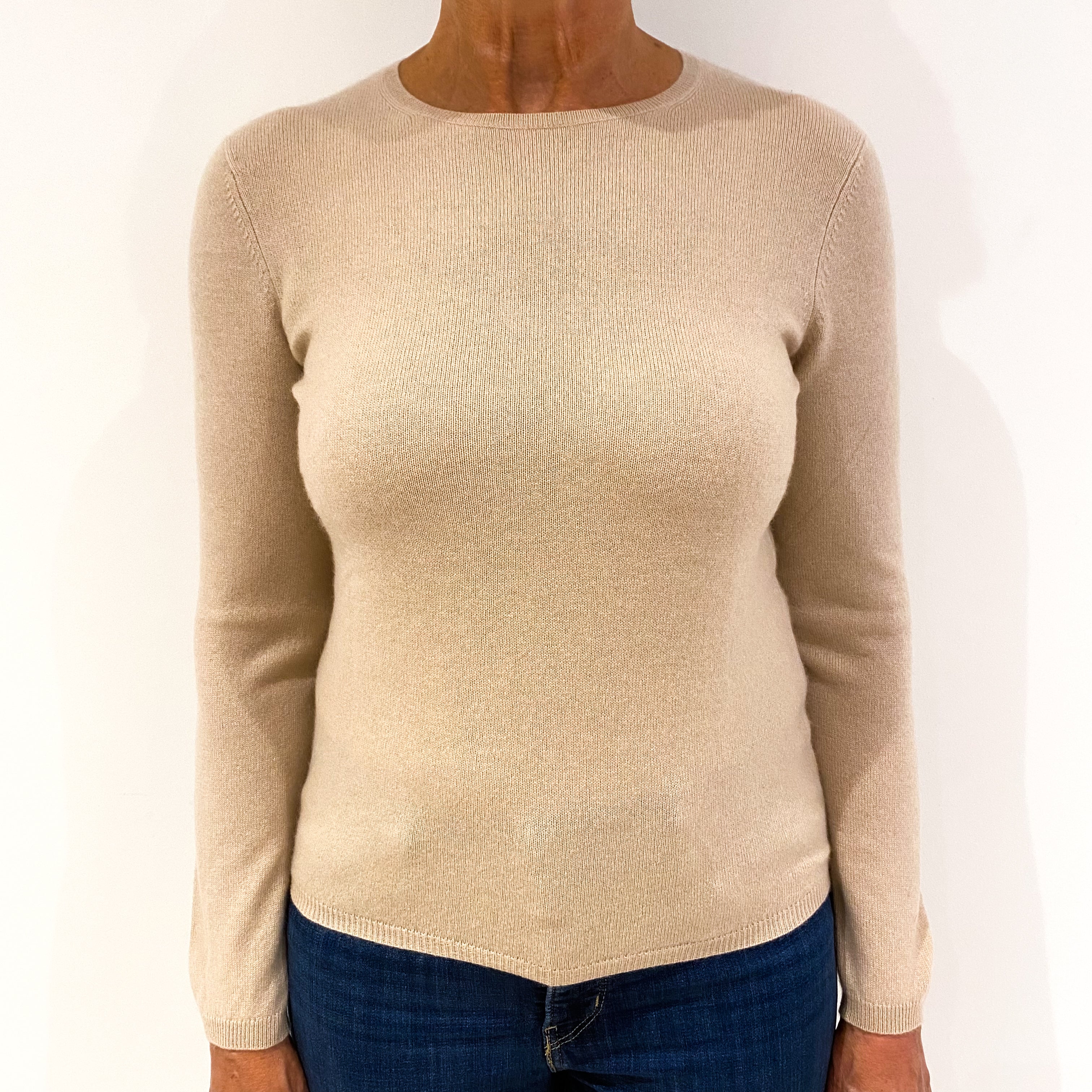 Soft Sand Beige Cashmere Crew Neck Jumper Medium