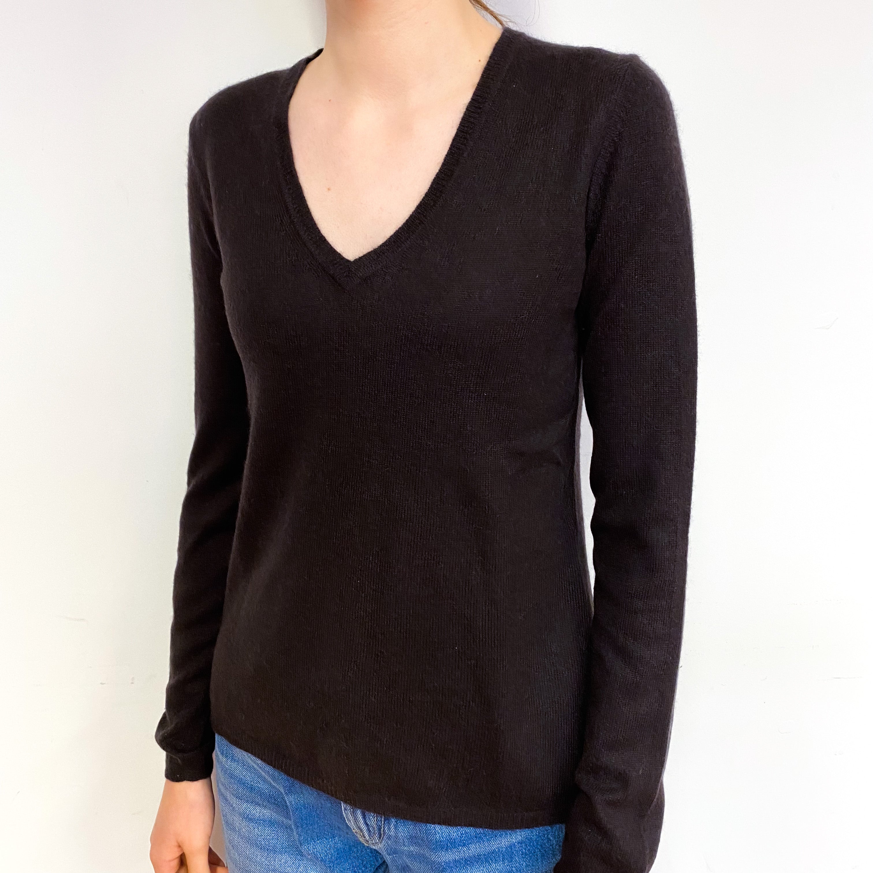 Dark Chocolate Brown Cashmere V-Neck Jumper Extra Small