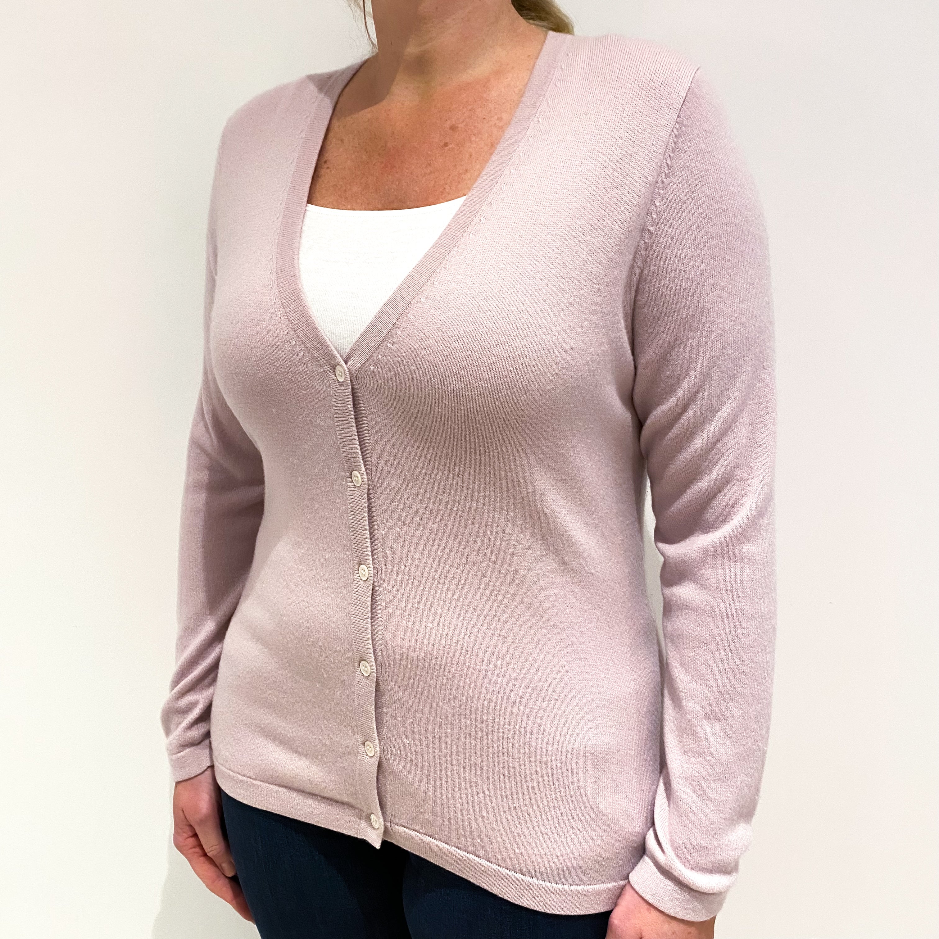 Blush Pink Cashmere V-Neck Cardigan Large