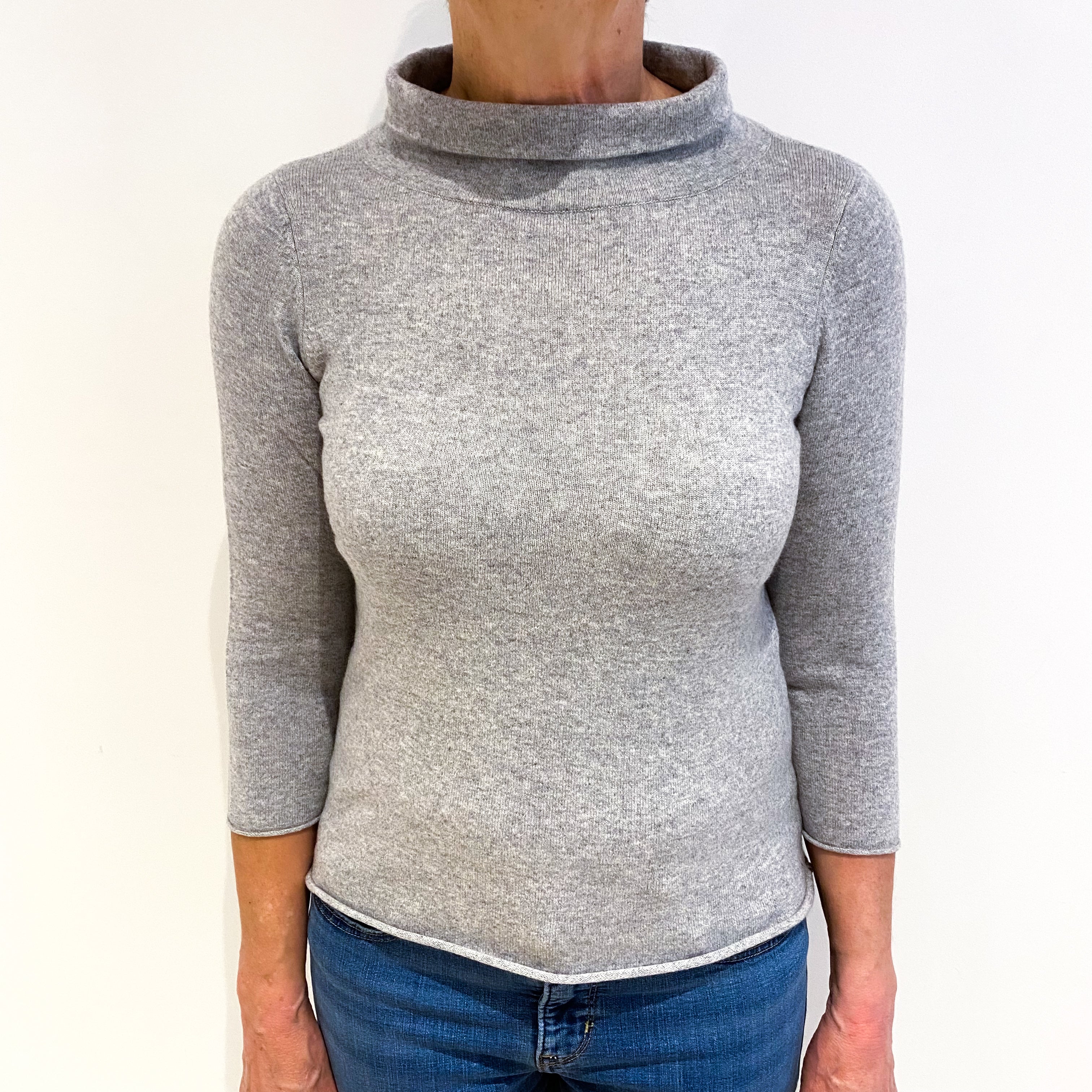 Smoke Grey Cashmere Funnel Neck Jumper Medium