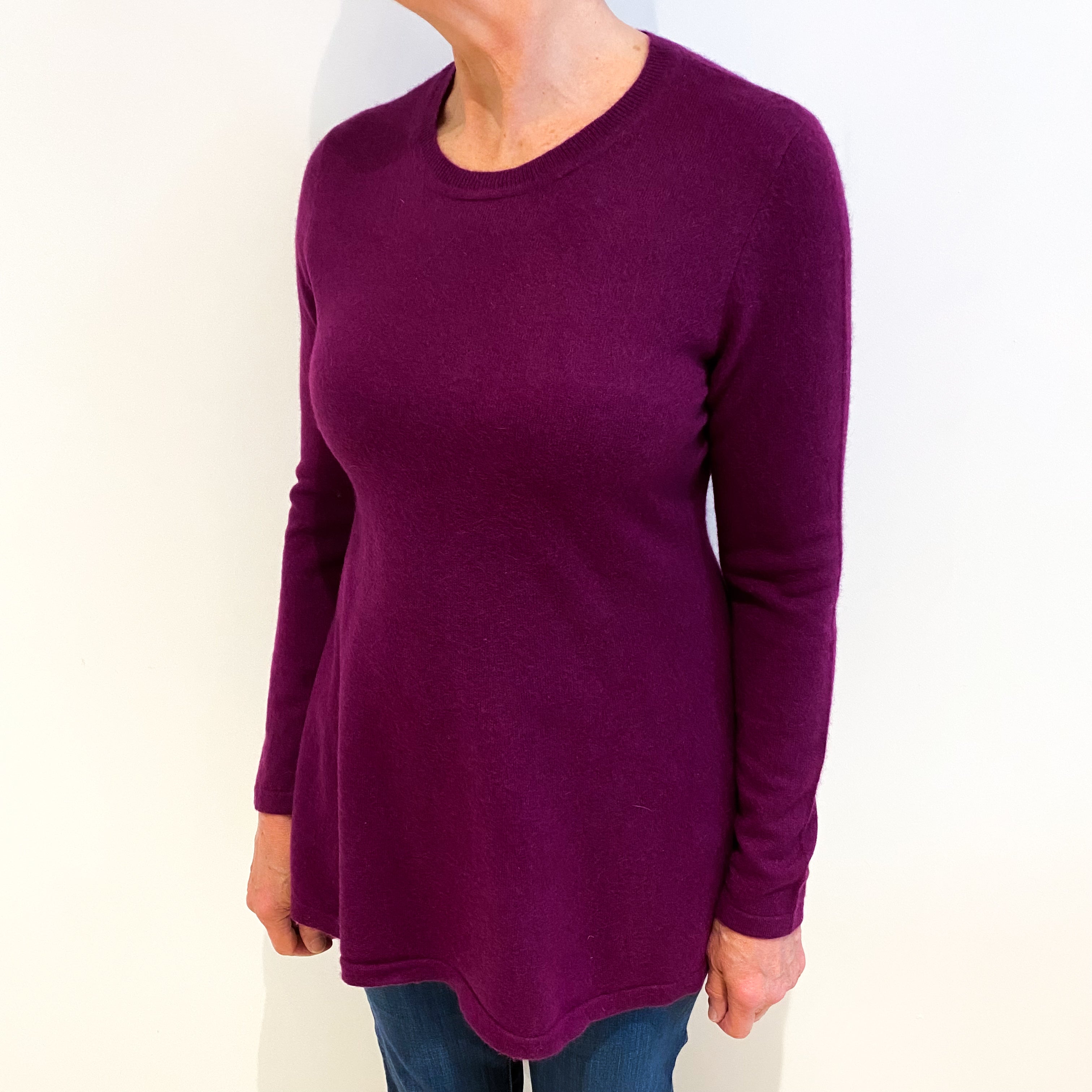 Isaac Mizarhi Plum Purple Cashmere Crew Neck A-Line Style Tunic Medium