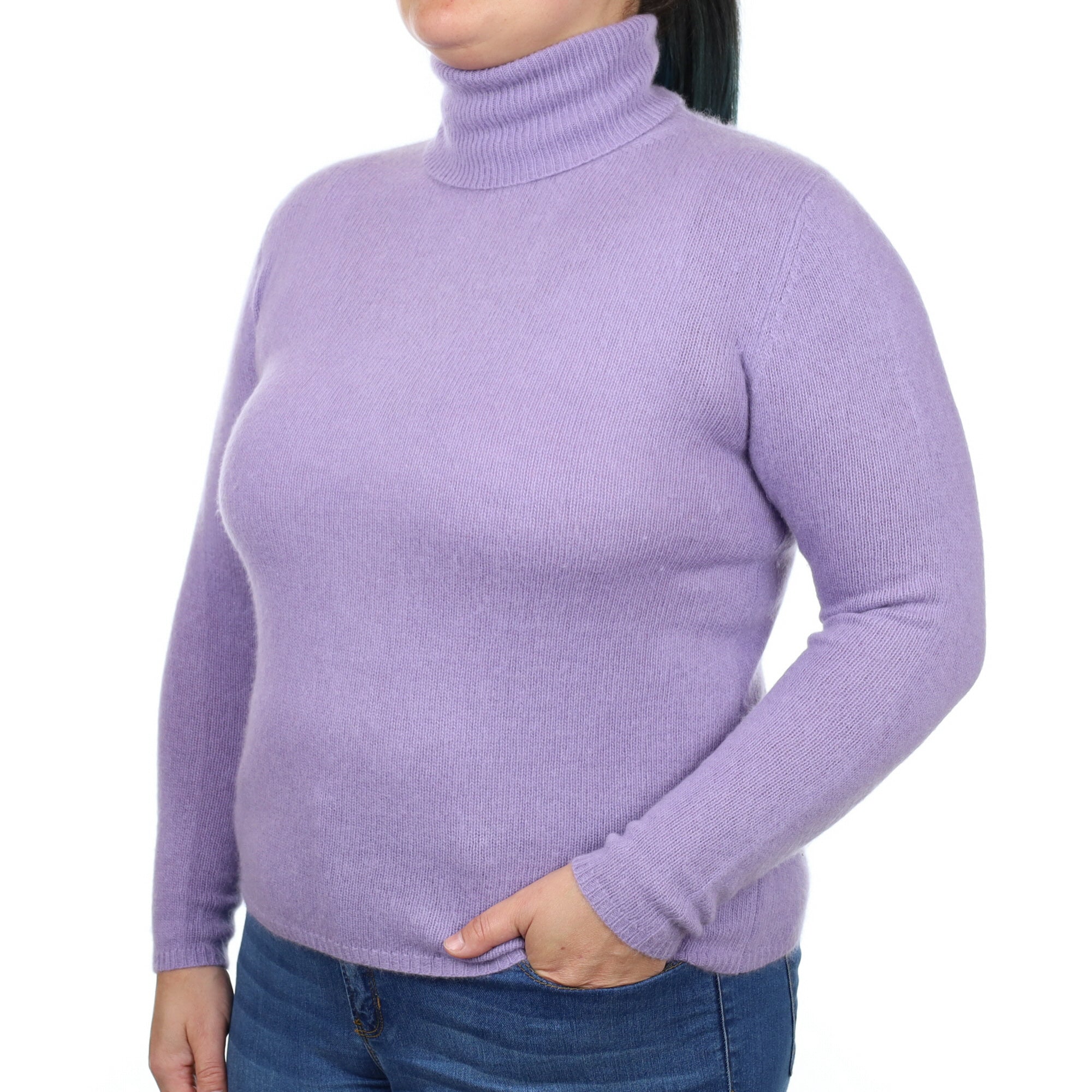Lavender Purple Cashmere Polo Neck Jumper Large