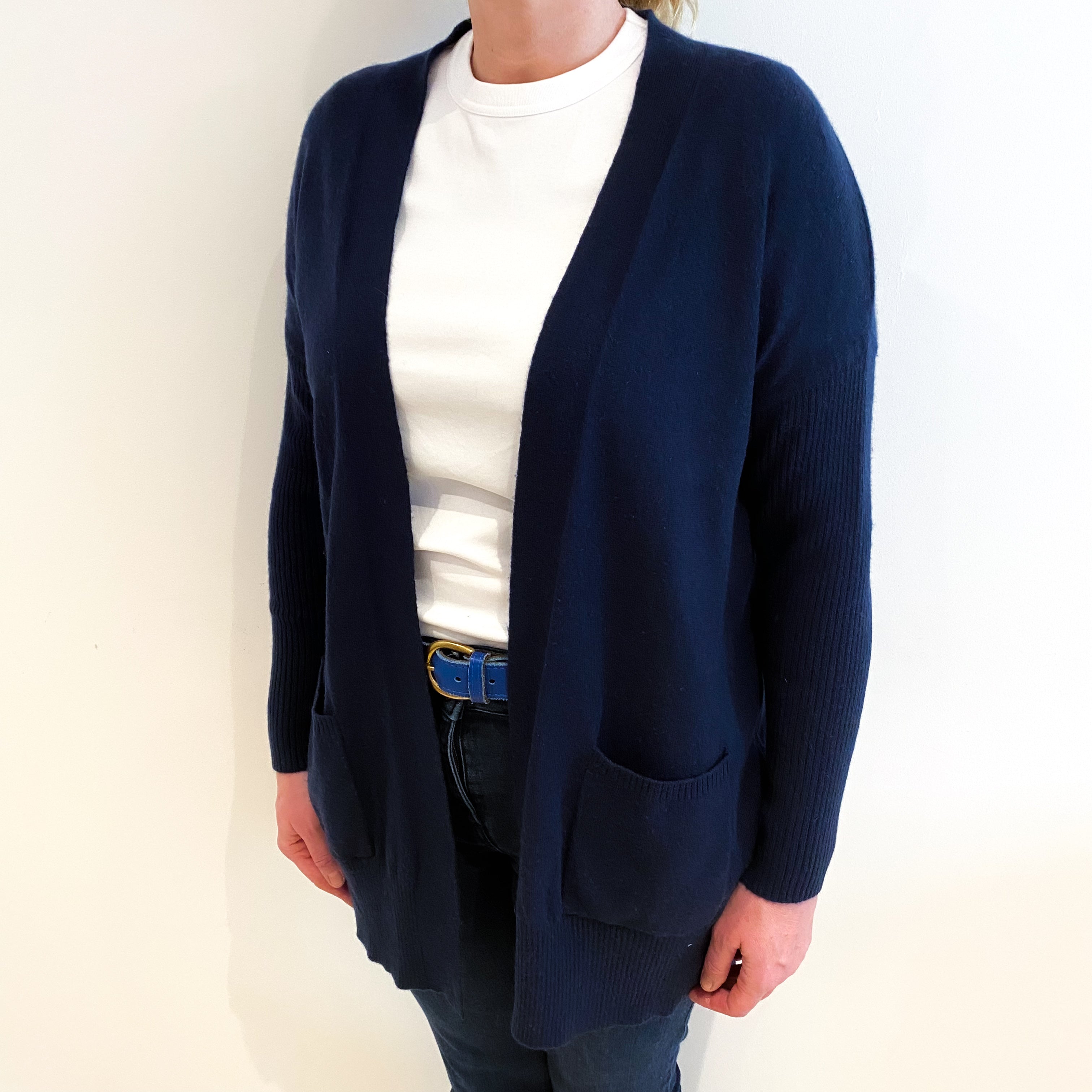 Navy Blue Cashmere Edge To Edge Cardigan Large