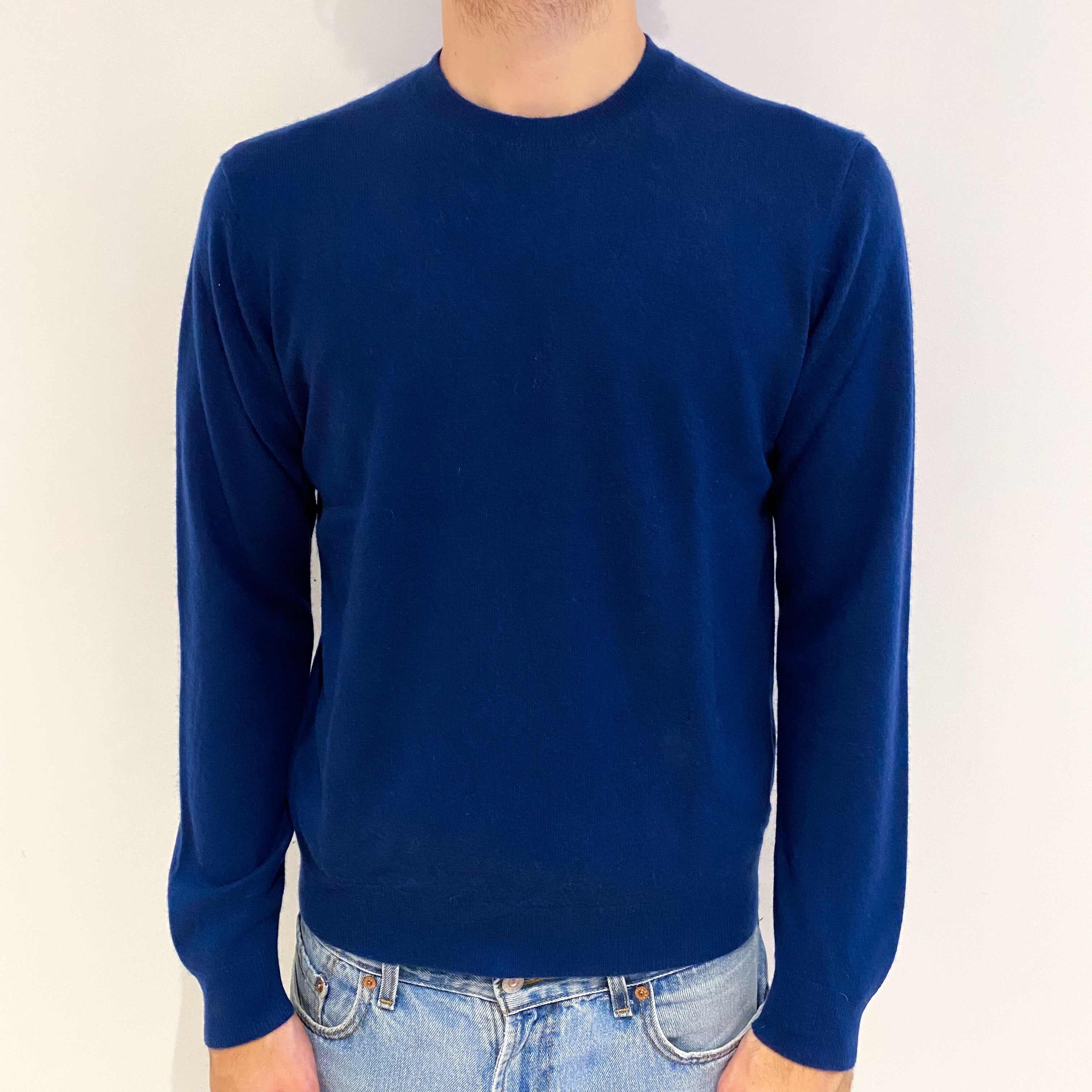 Men's French Navy Cashmere Crew Neck Jumper Medium