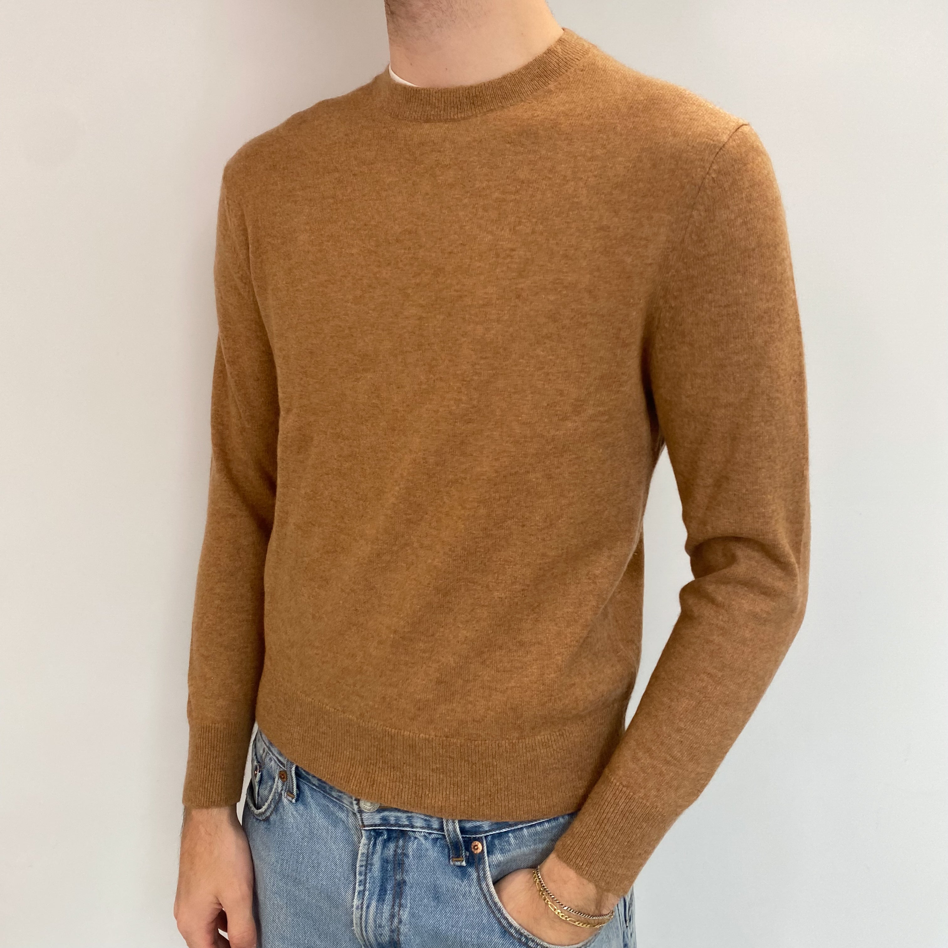 Men's Butterscotch Brown Cashmere Crew Neck Jumper Medium