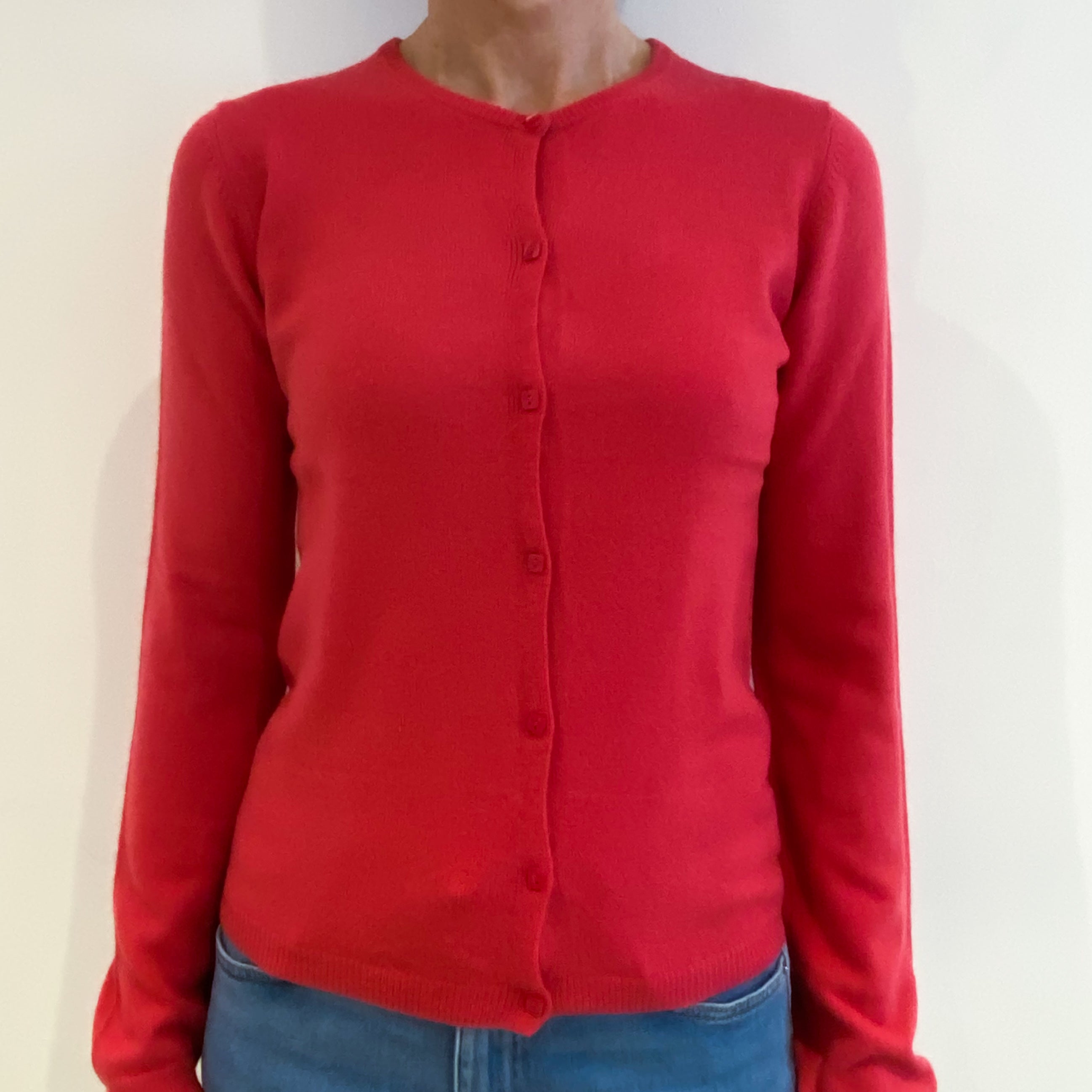 Cranberry Pink Cashmere Crew Neck Cardigan Small