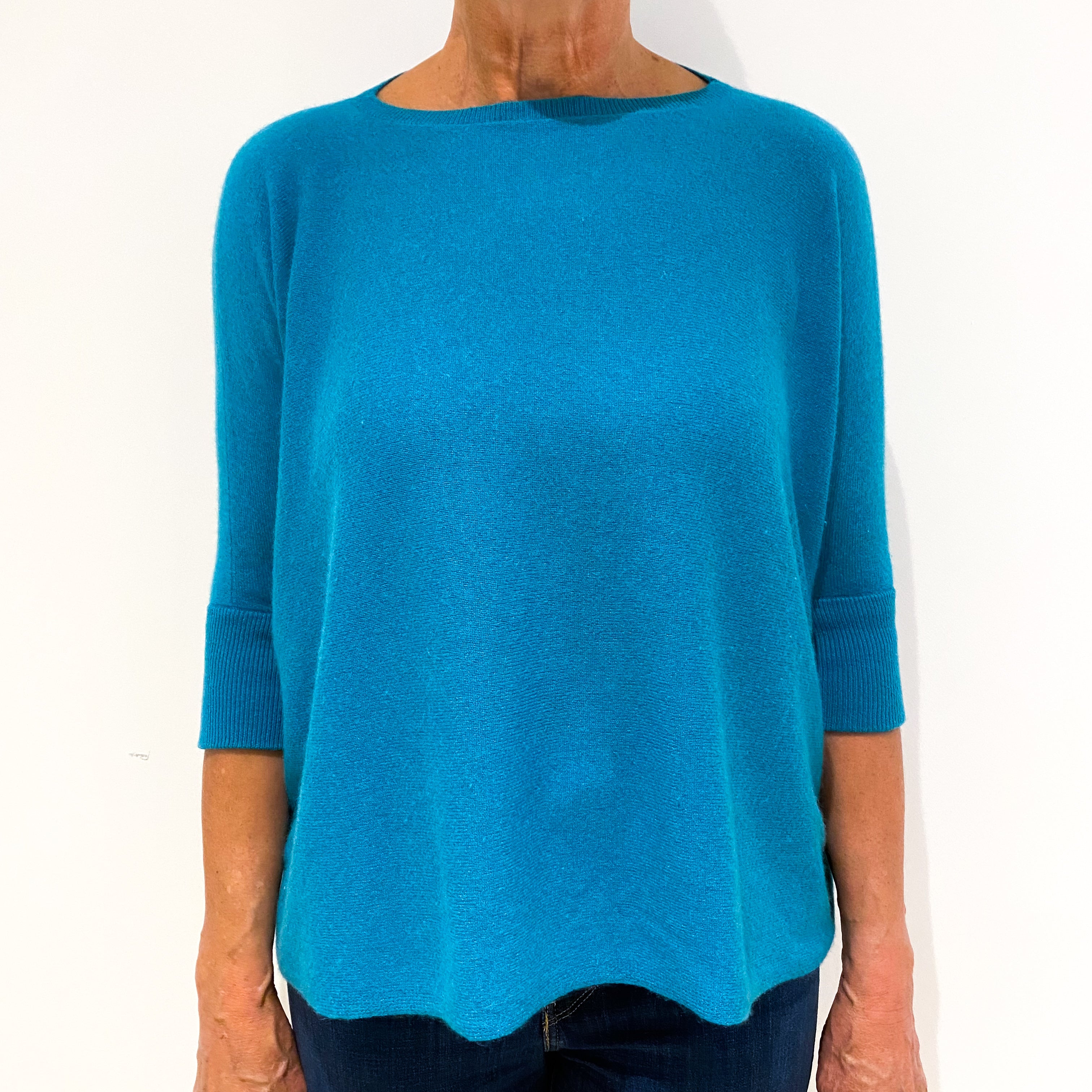 Turquoise Blue Slouchy Batwing Cashmere Crew Neck Jumper Medium
