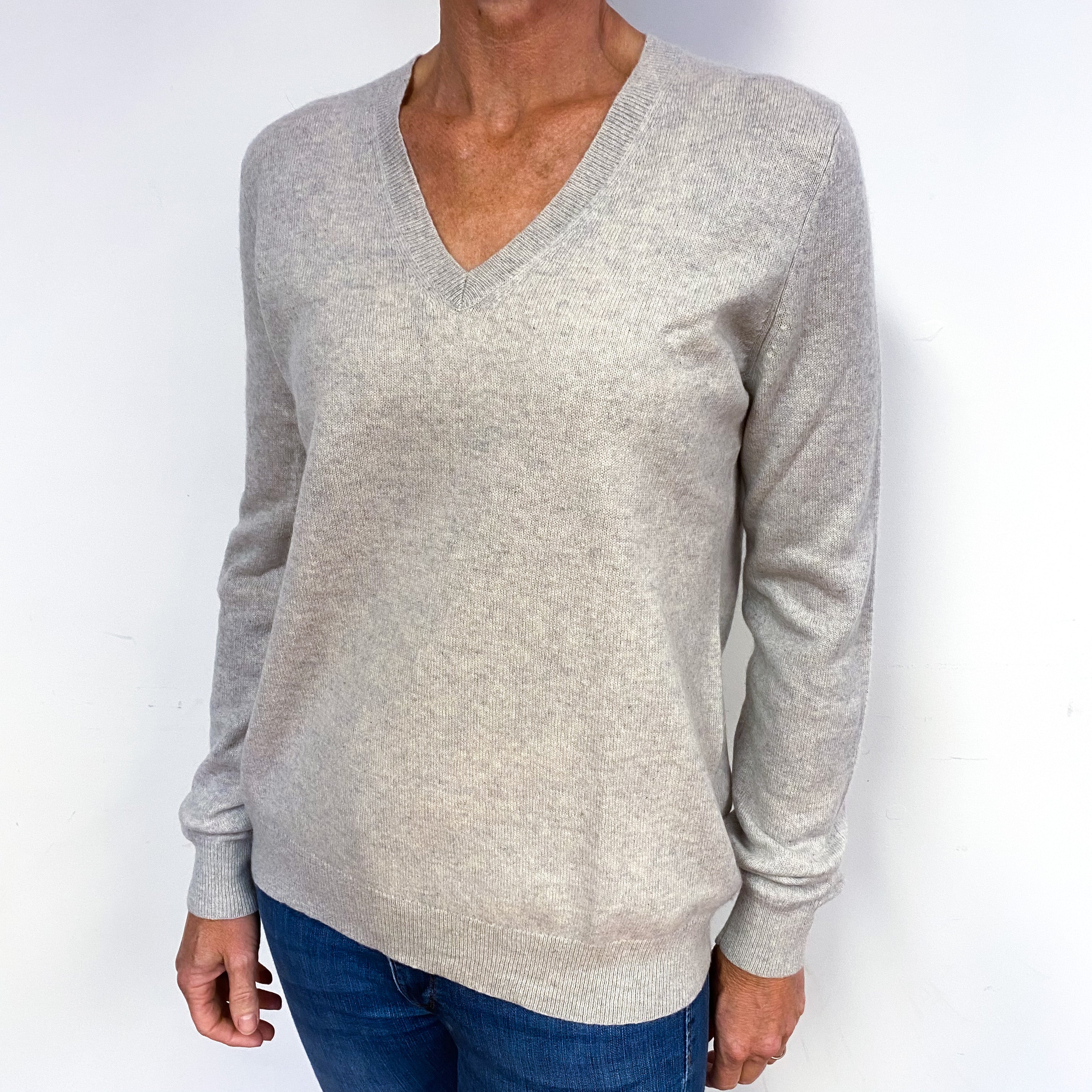 Mist Grey Cashmere V-Neck Jumper Medium