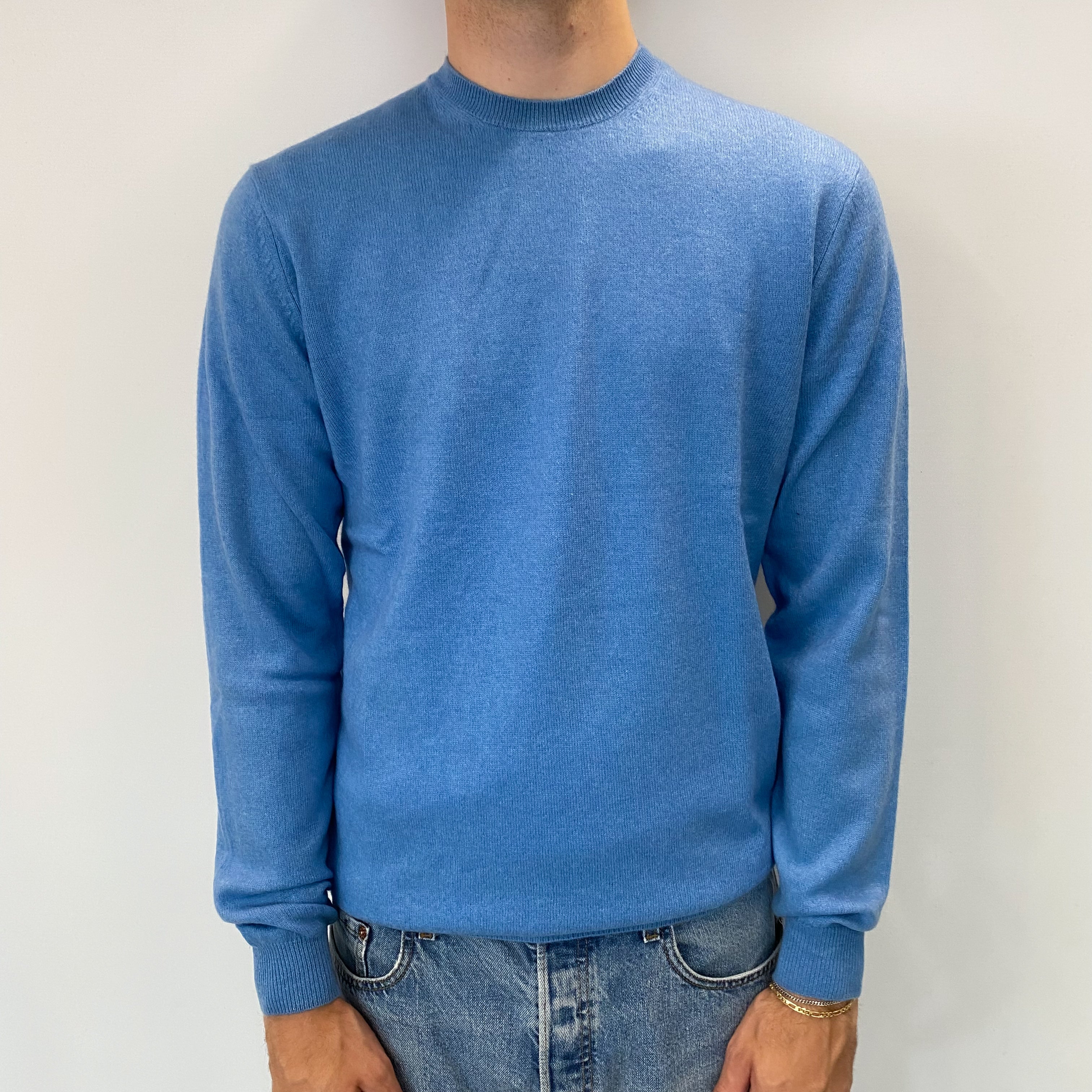 Men's Sky Blue Cashmere Crew Neck Jumper Medium