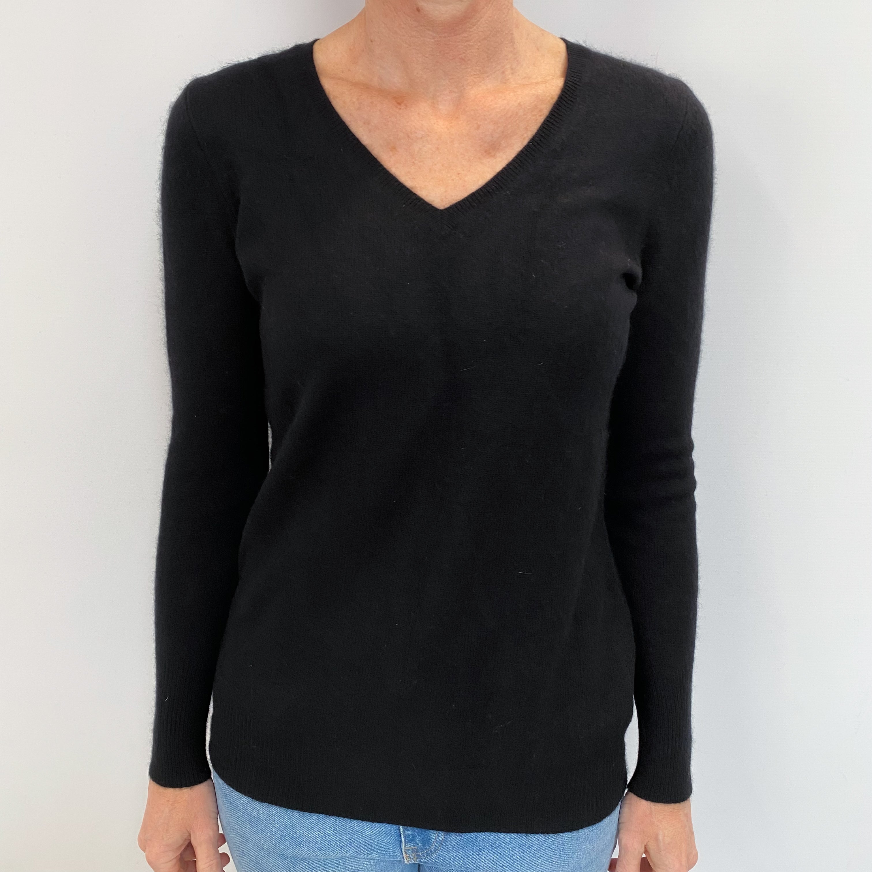 Black Cashmere V Neck Jumper Small