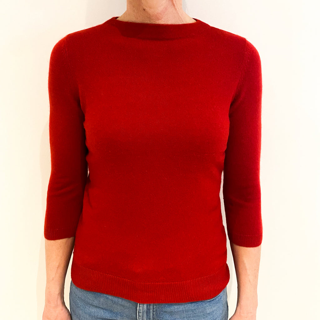 Scarlet Red Cashmere Crew Neck Jumper Small