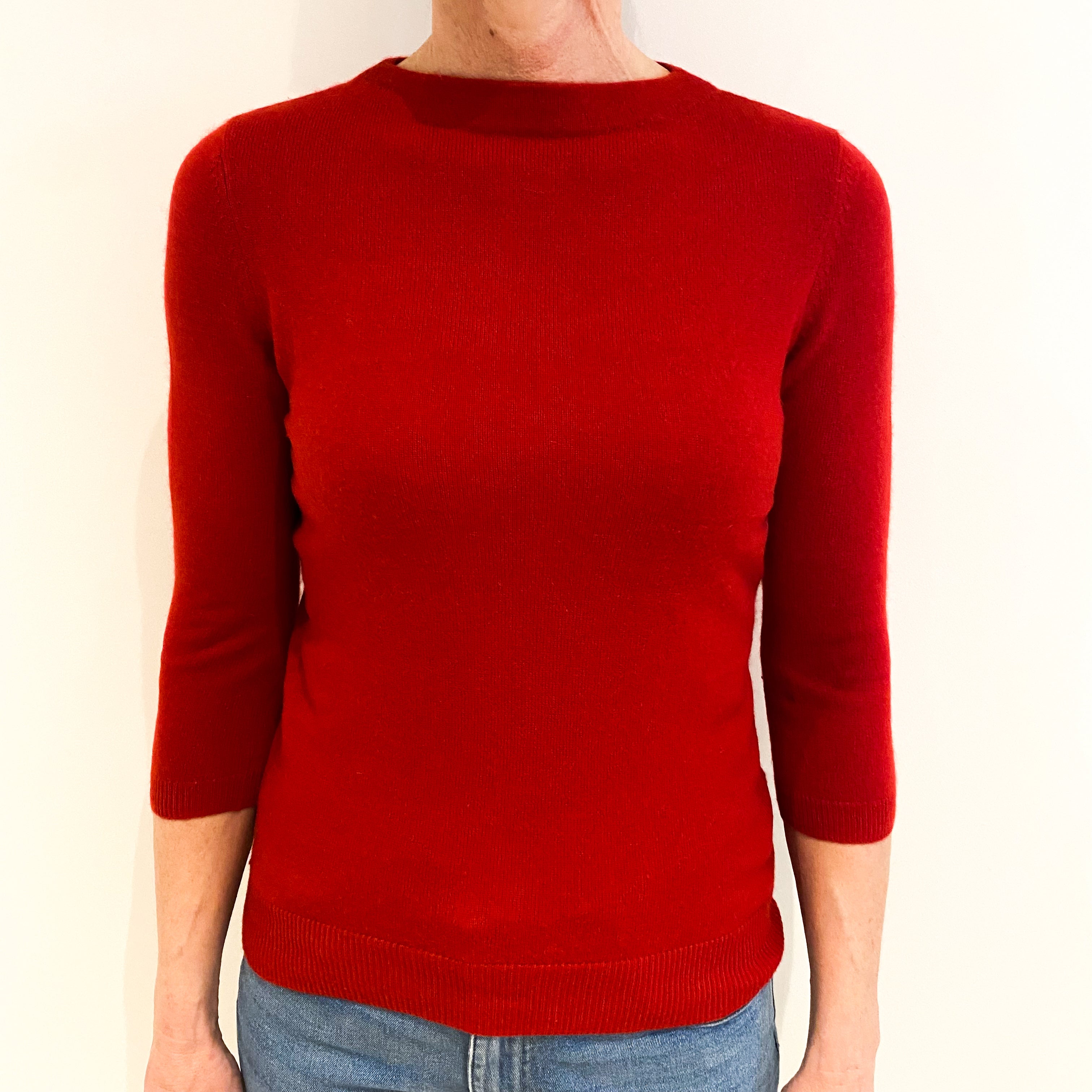 Scarlet Red Cashmere Crew Neck Jumper Small
