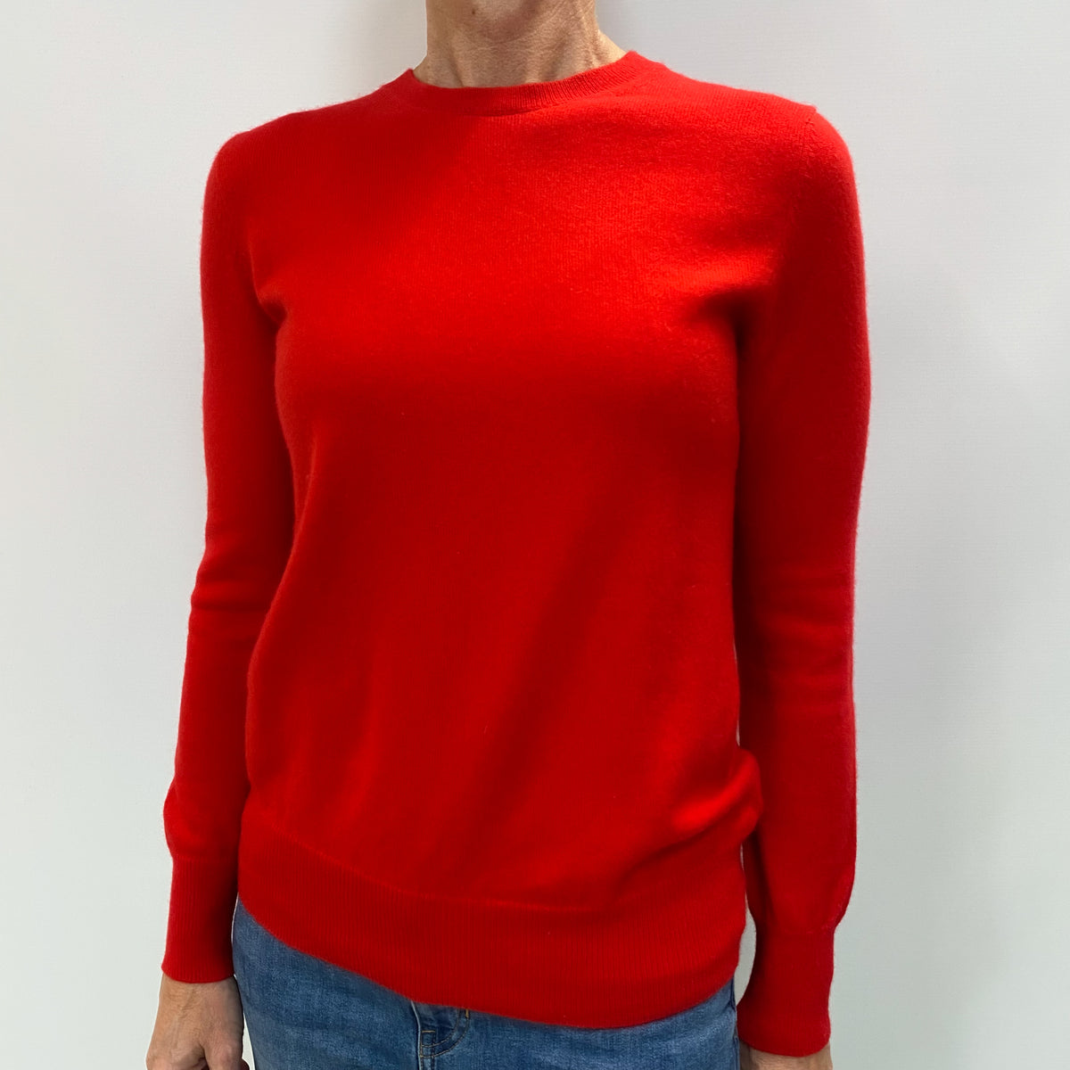 Vermillion Red Cashmere Crew Neck Jumper Small