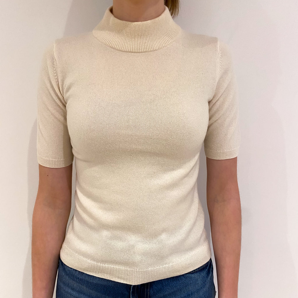 Ivory Cashmere Short Sleeve Turtle Neck Jumper Extra Small