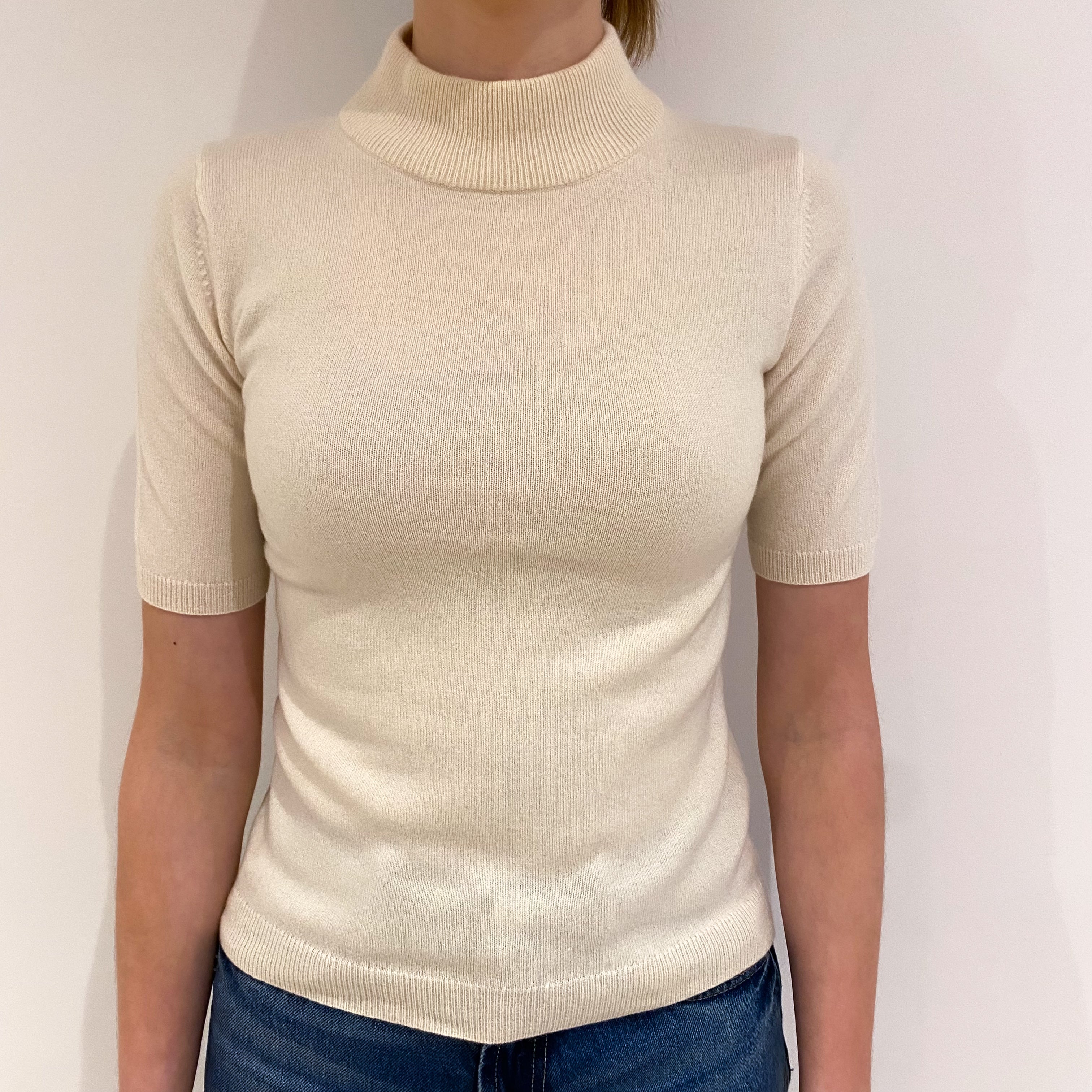 Ivory Cashmere Short Sleeve Turtle Neck Jumper Extra Small