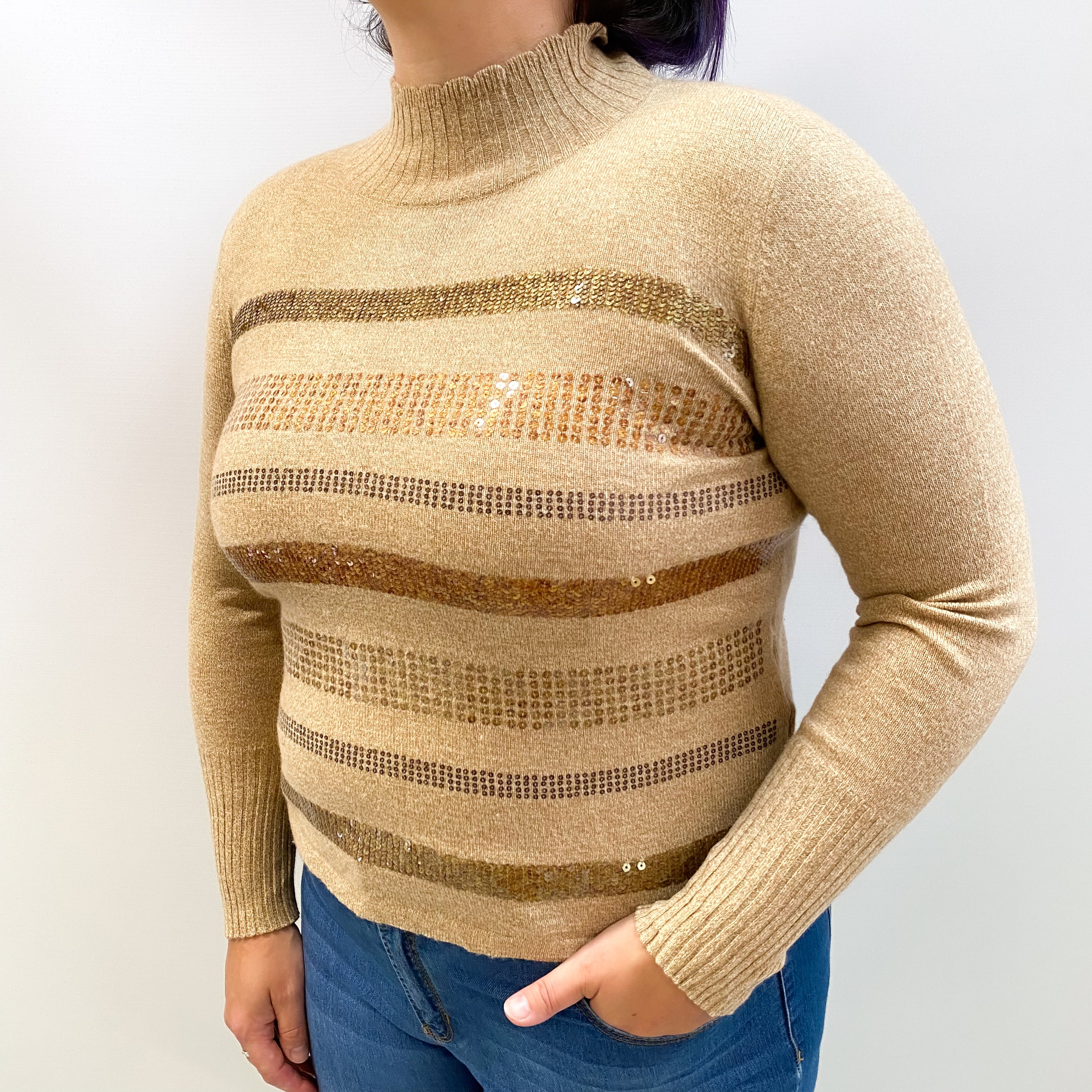 Caramel Brown Cashmere Turtle Neck Jumper Large