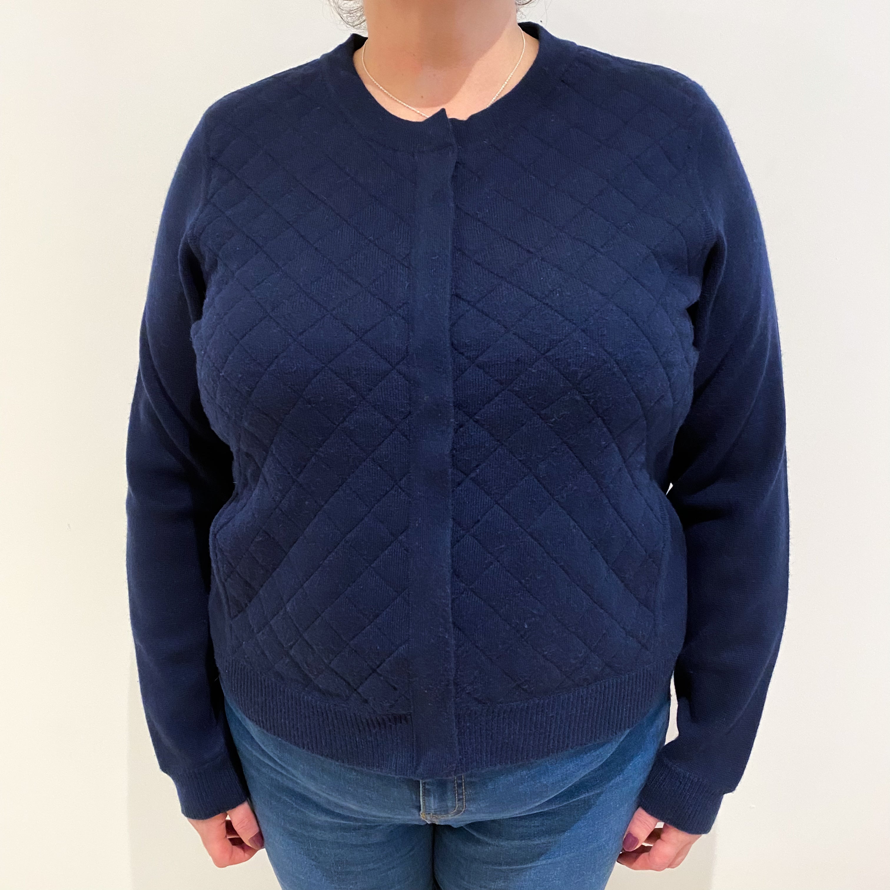 Navy Blue Cashmere Crew Neck Zip Up Jacket Extra Large
