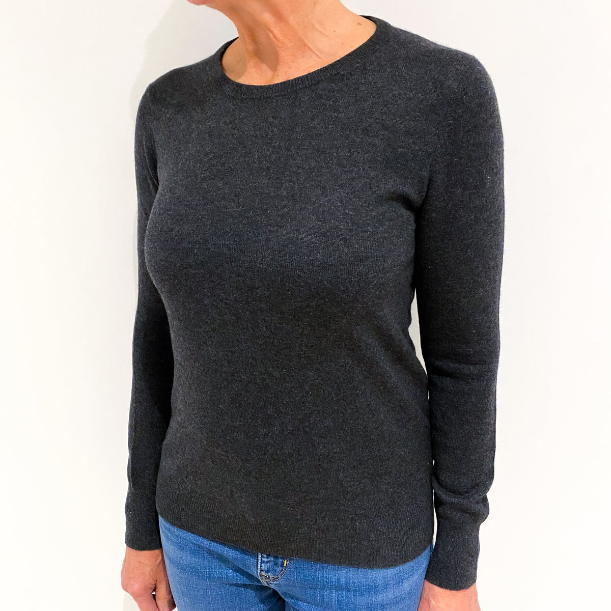 Charcoal Grey Cashmere Crew Neck Jumper Medium