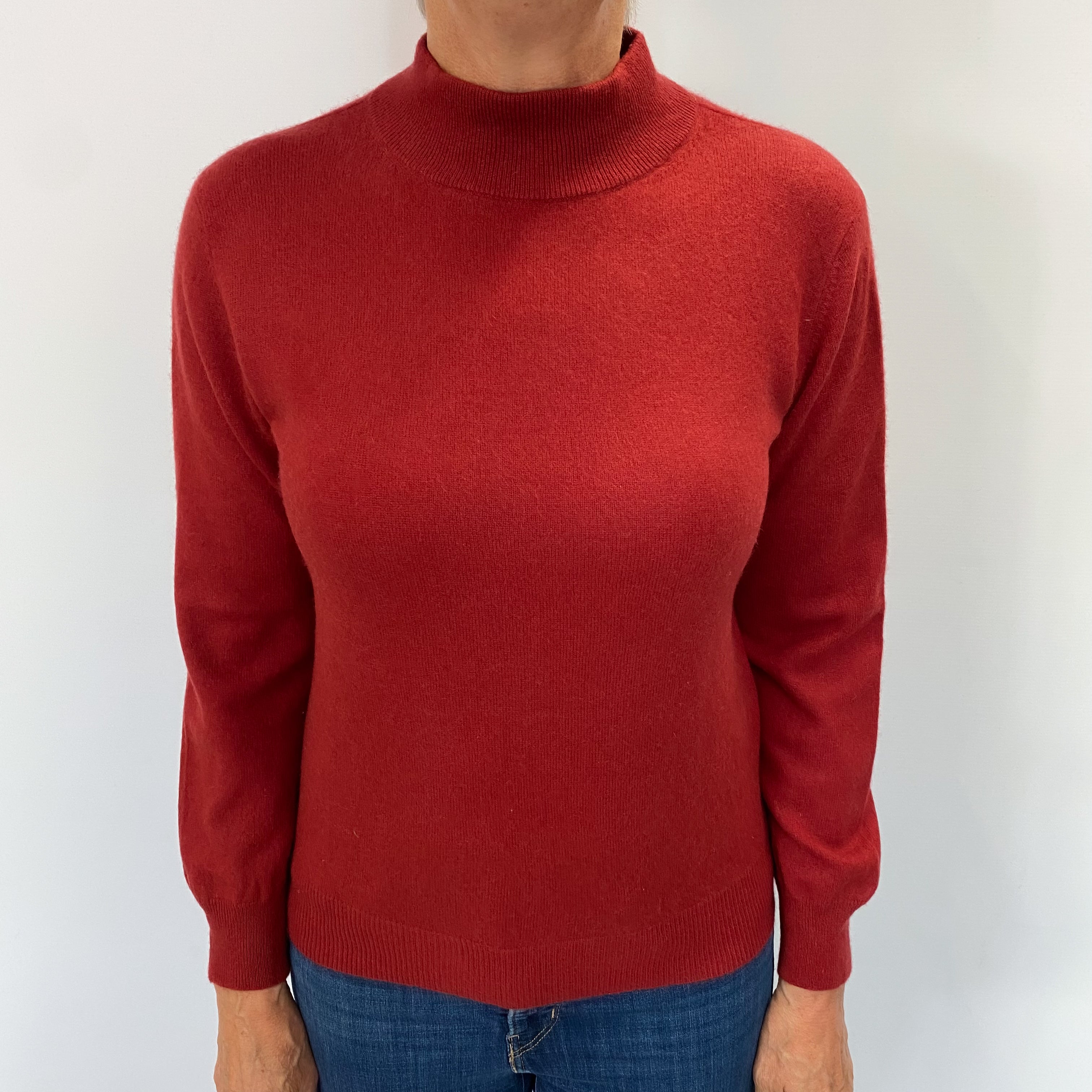 Brick Red Cashmere Turtle Neck Jumper Medium