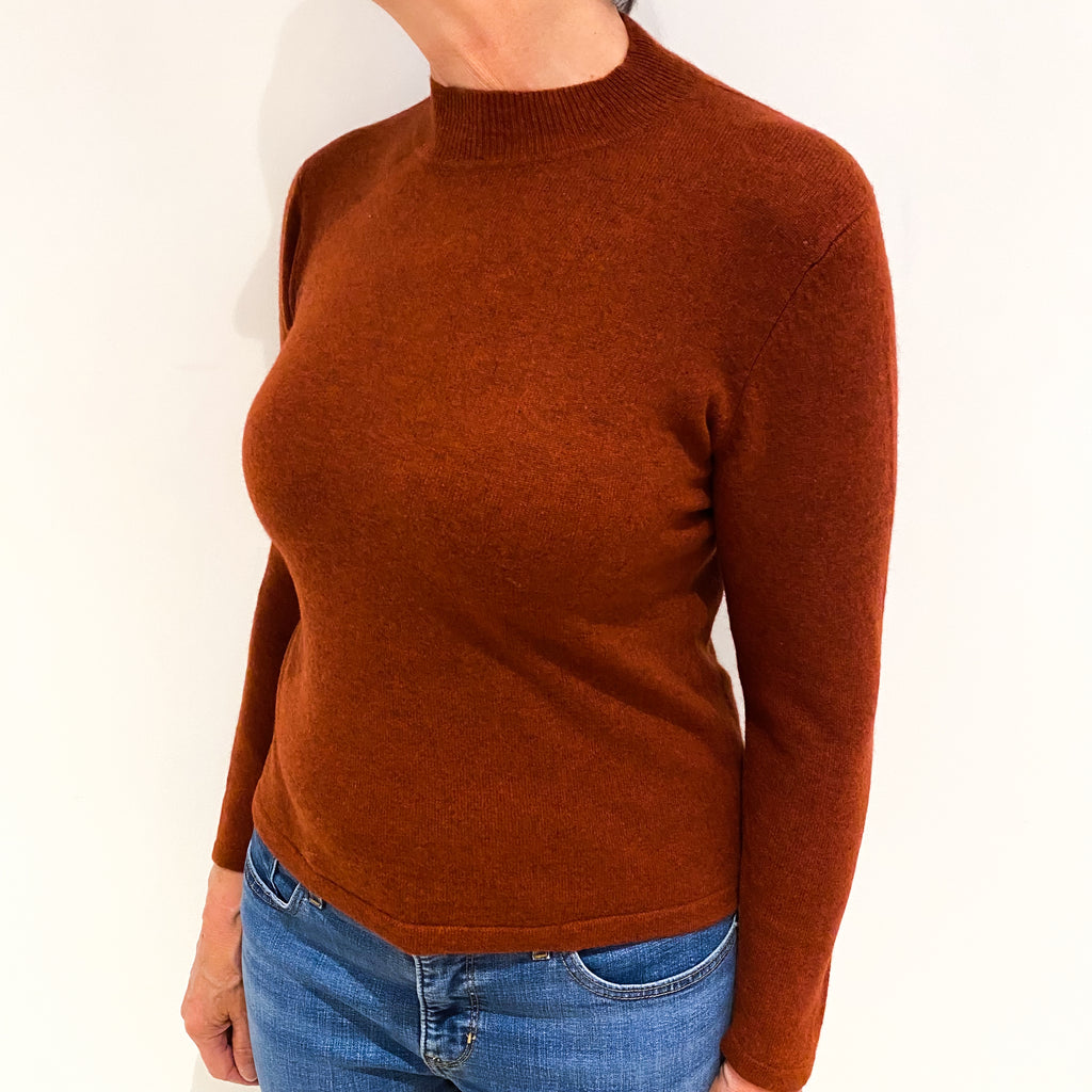 Deep Rust Red Cashmere Turtle Neck Jumper Medium