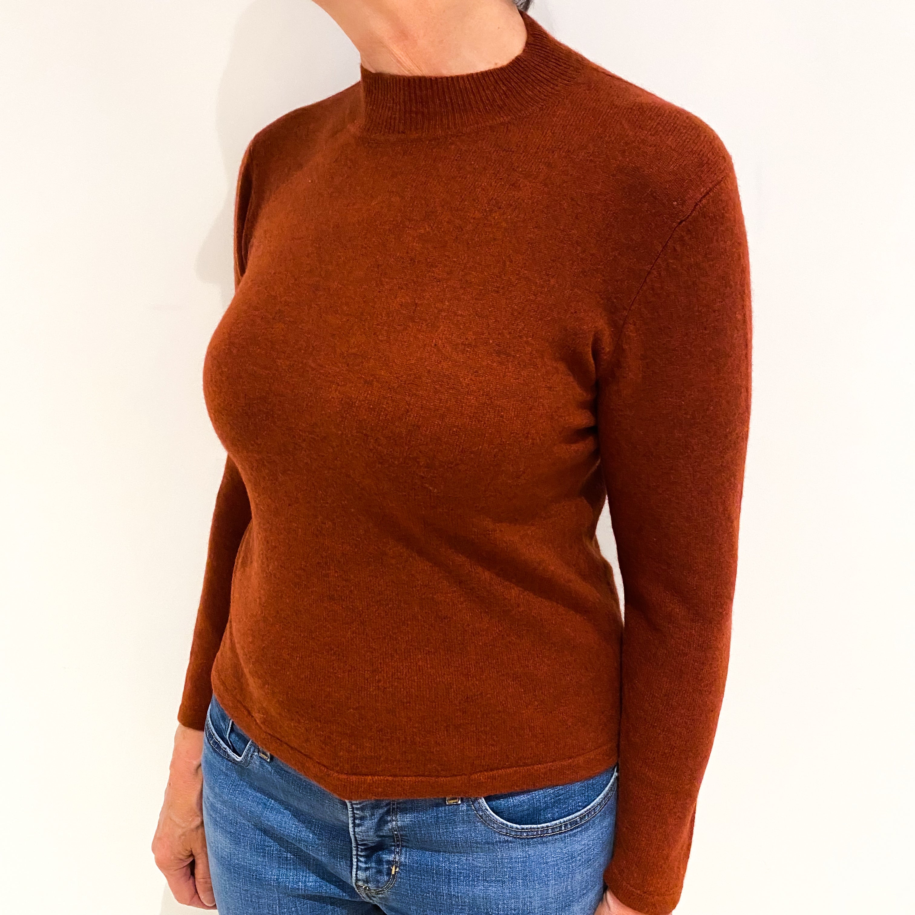 Deep Rust Red Cashmere Turtle Neck Jumper Medium