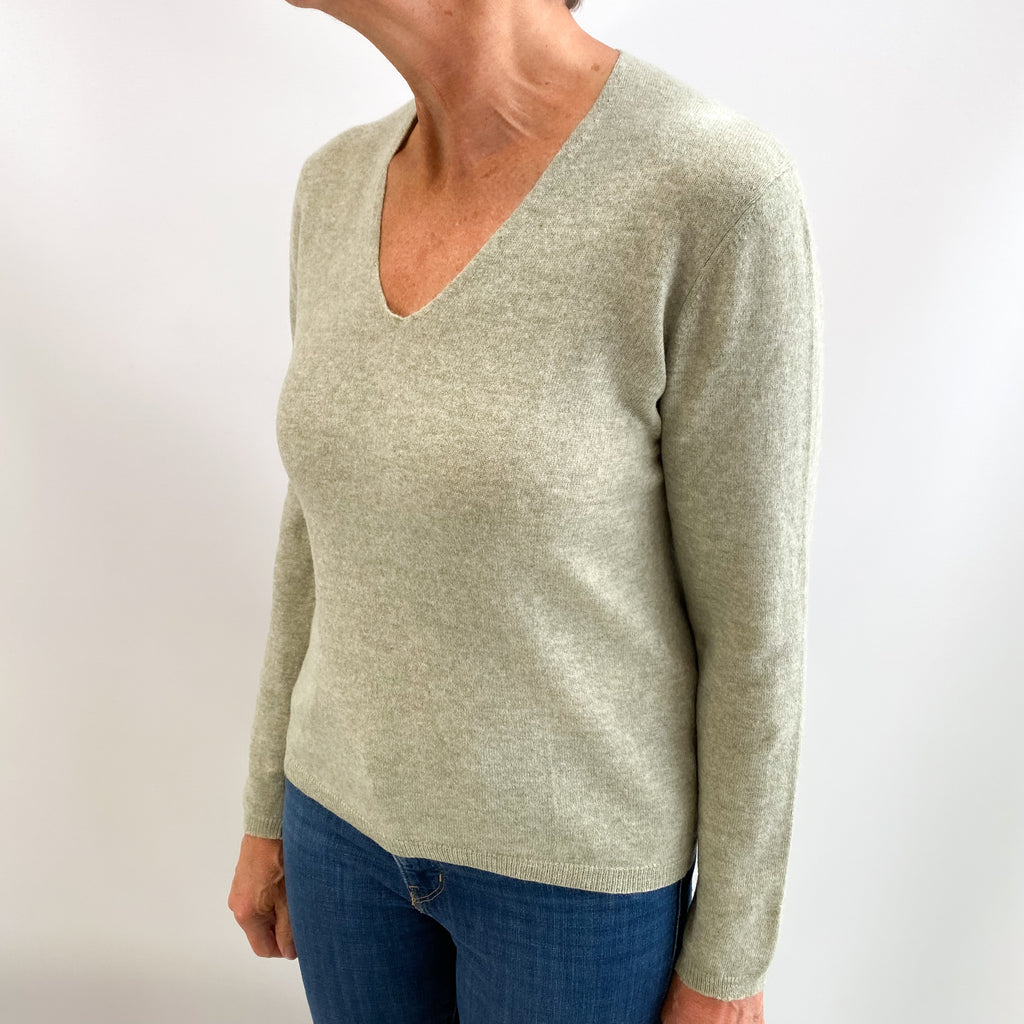 Chicory Green Cashmere V Neck Jumper Medium