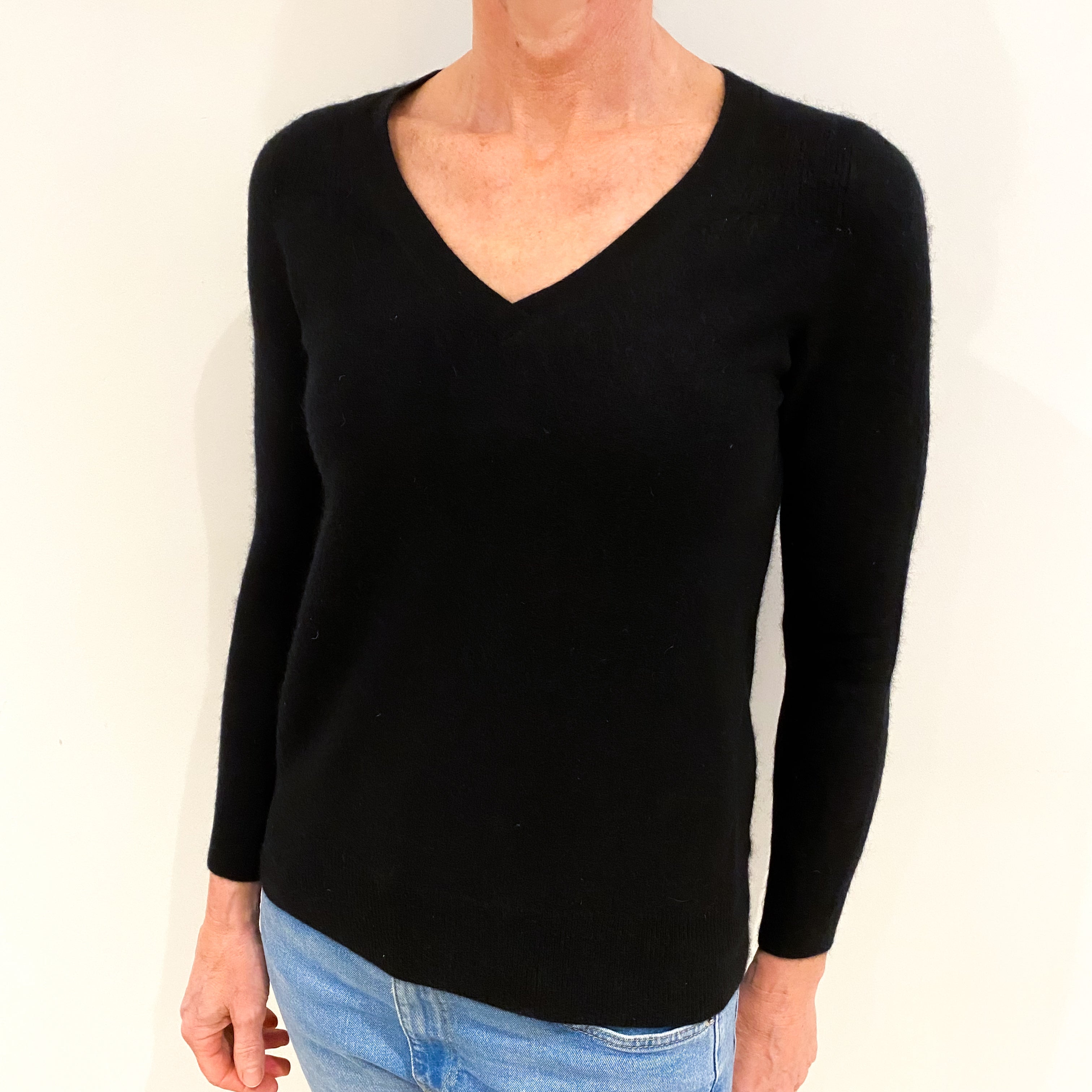 Black Cashmere V Neck Jumper Small