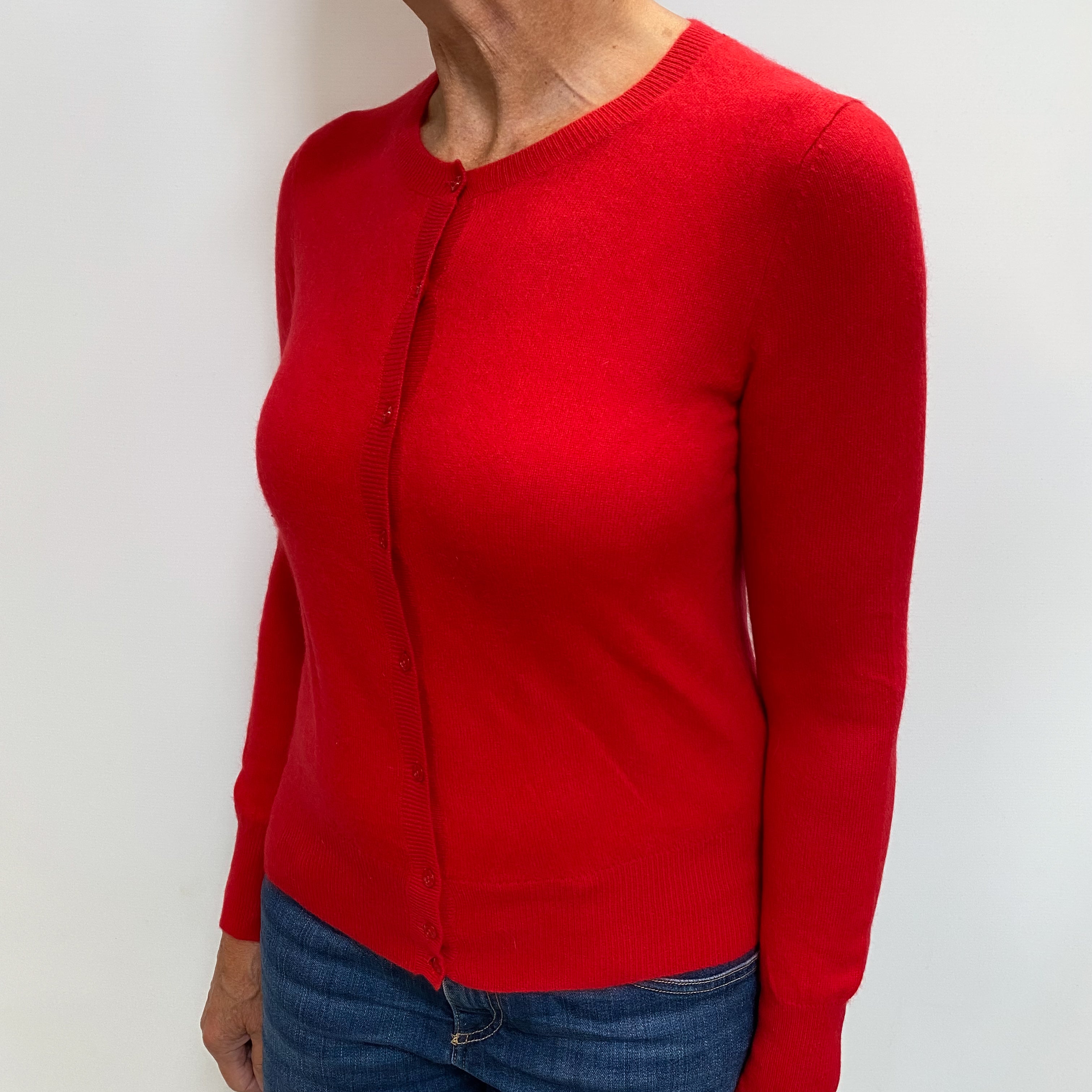 Berry Red Cashmere Crew Cardigan Medium