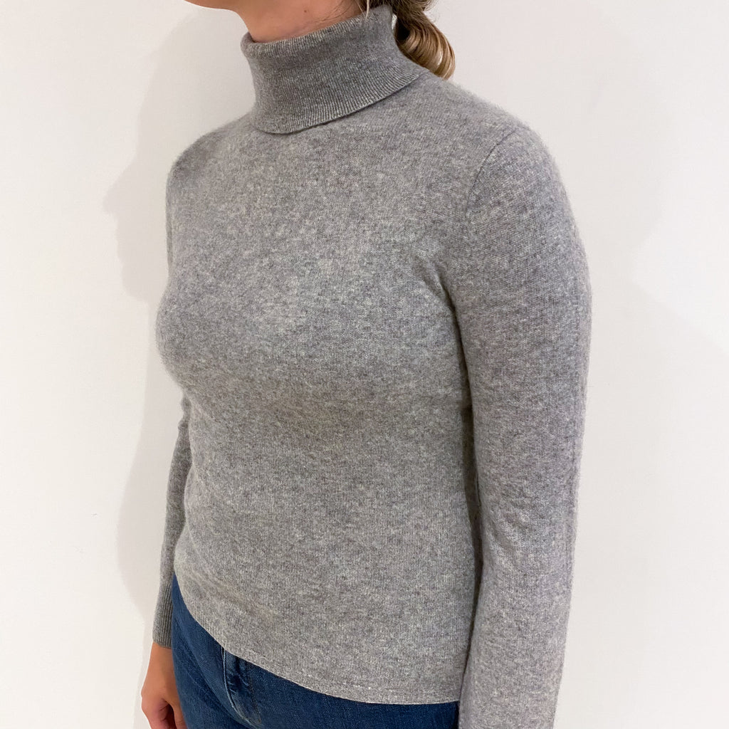 Smoke Grey Cashmere Polo Neck Jumper Small