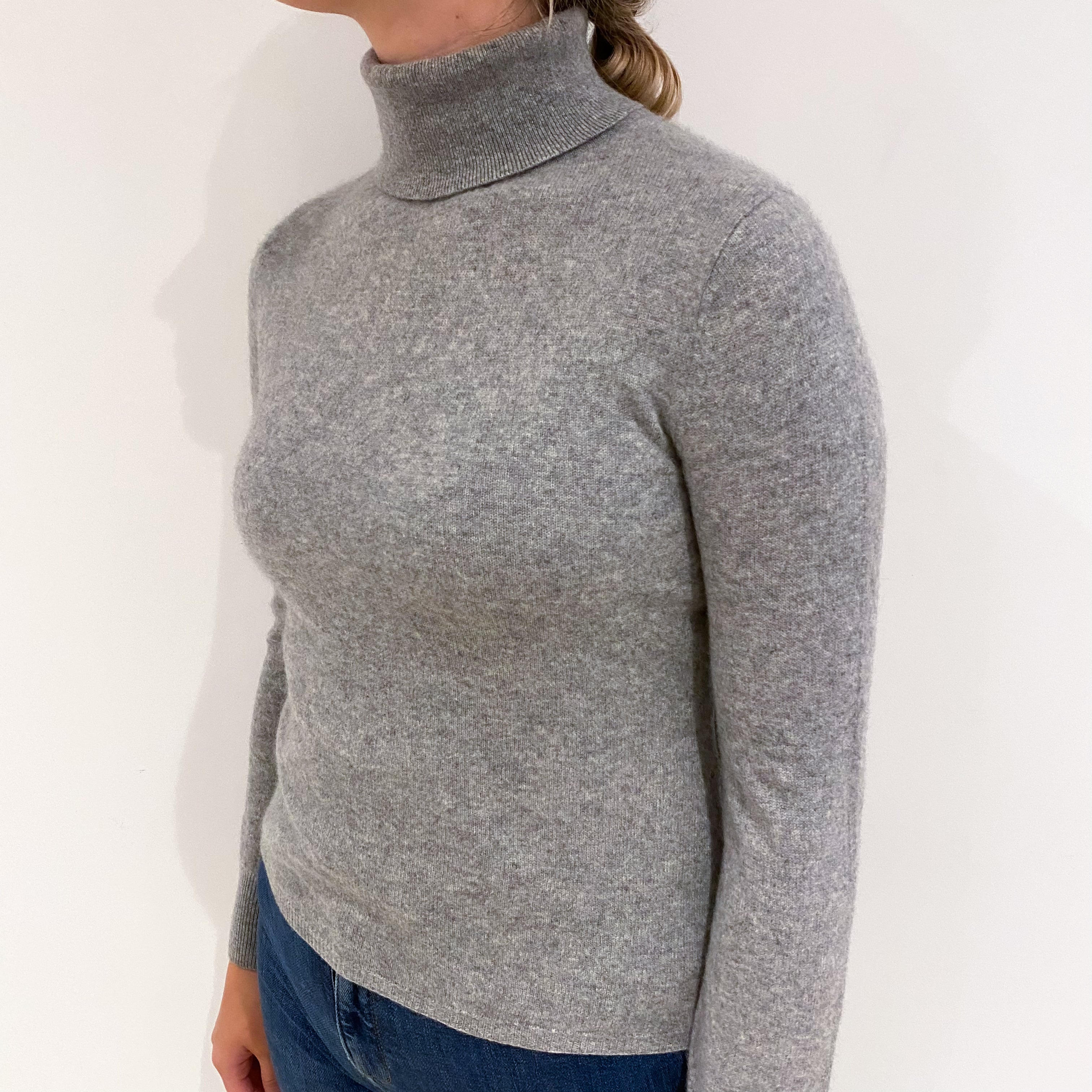 Smoke Grey Cashmere Polo Neck Jumper Small
