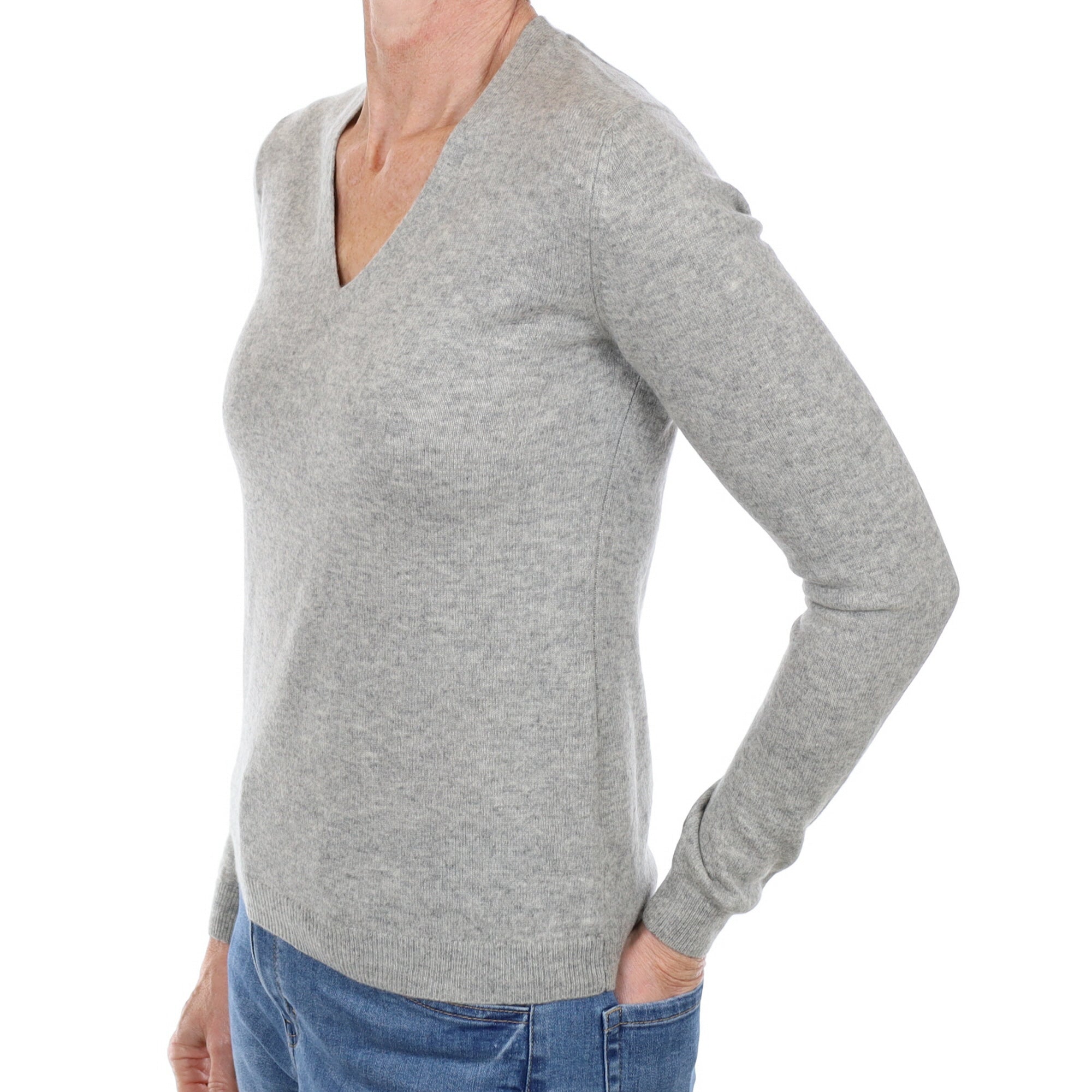 Smoke Grey Cashmere V Neck Jumper Small